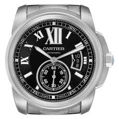 Calibre De Cartier Acero inoxidable Esfera Negra Reloj Caballero W7100016 Caja Papeles