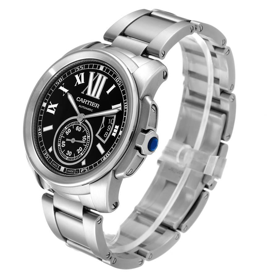Men's Calibre De Cartier Stainless Steel Black Dial Mens Watch W7100016 For Sale