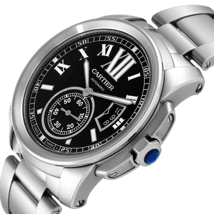 Calibre De Cartier Stainless Steel Black Dial Mens Watch W7100016 For Sale 1