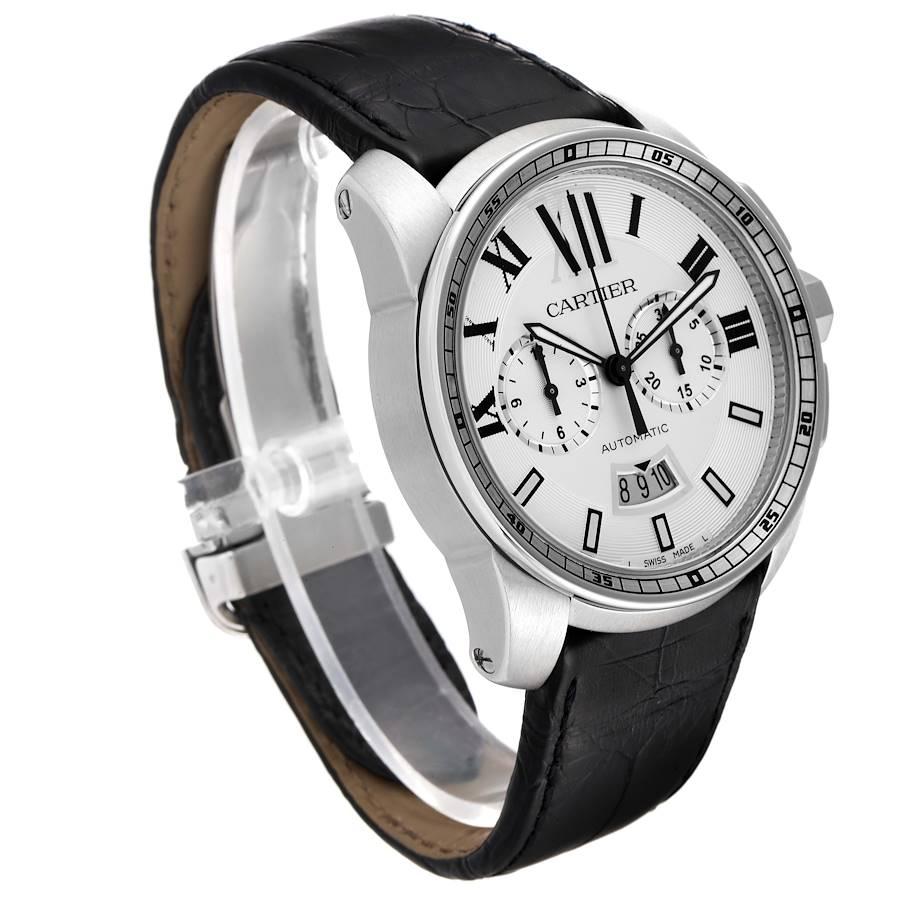 kalibr Calibre De Cartier Stahl Chronograph Silber Zifferblatt Herrenuhr W7100046 im Zustand „Hervorragend“ im Angebot in Atlanta, GA
