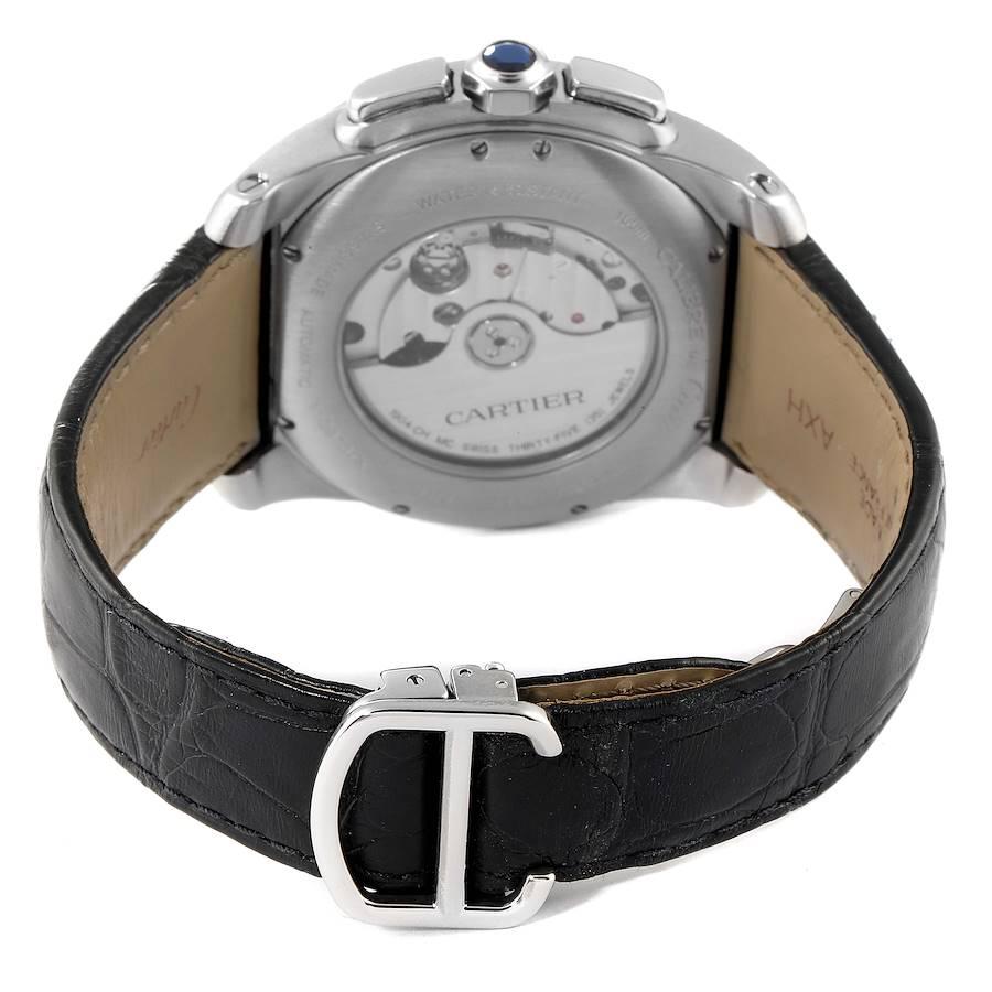 kalibr Calibre De Cartier Stahl Chronograph Silber Zifferblatt Herrenuhr W7100046 im Angebot 4