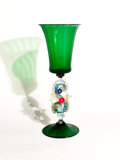 Blown Murano Glass Goblet with Floral Decorations 1970s