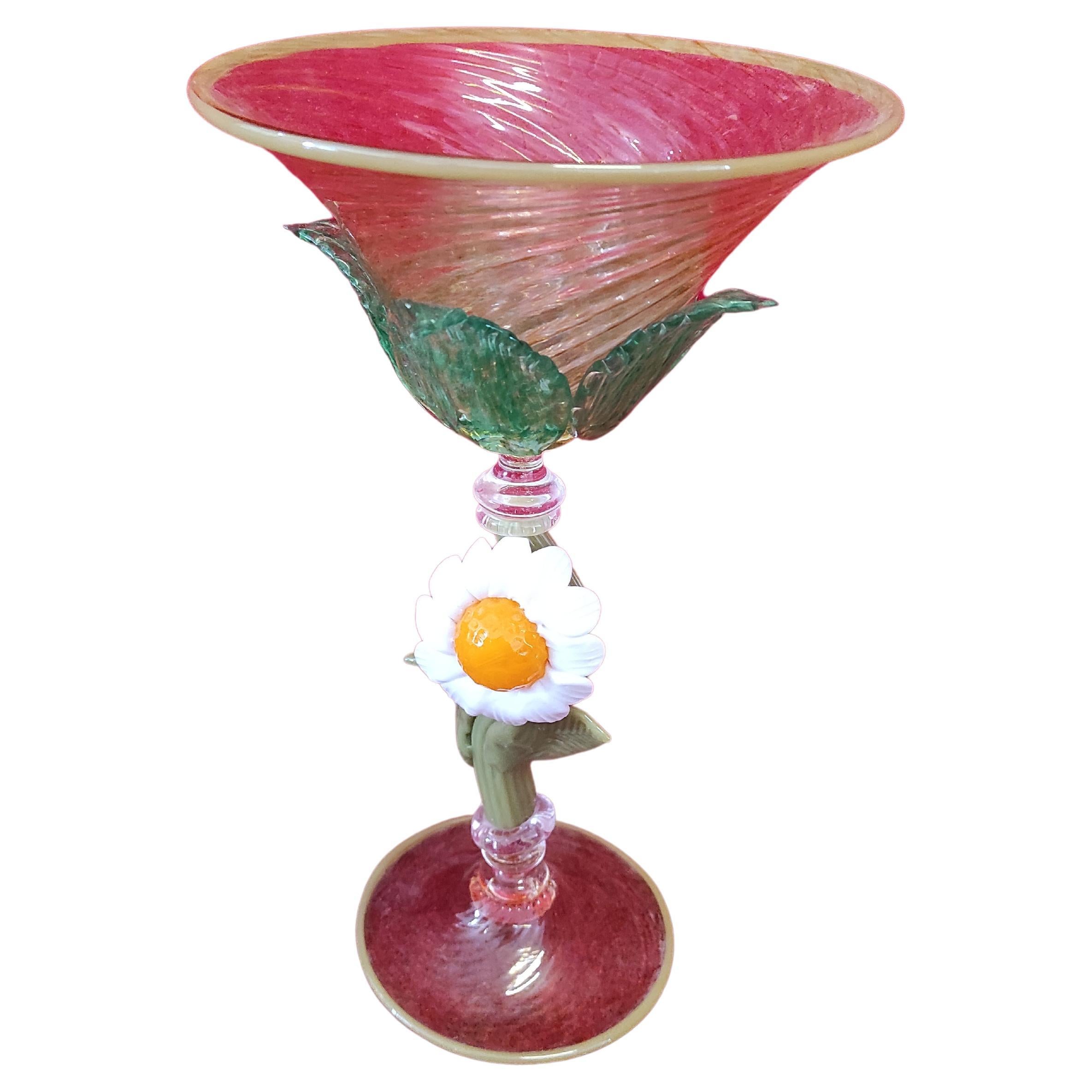 Murano blown glass goblet with sunflowers For Sale
