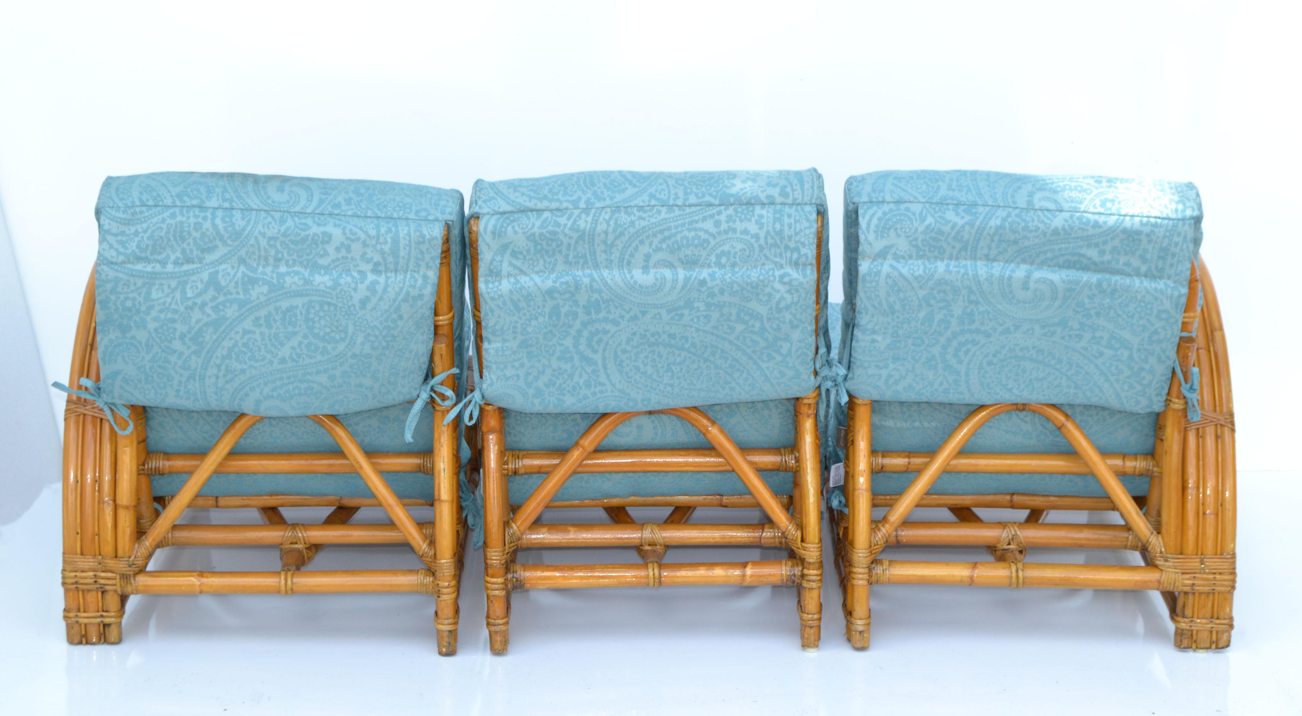 Fabric Calif Asia 4 Piece Seating Set Bamboo Sofa & Lounge Chair Turquoise Upholstery