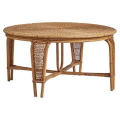 Calif-asia, Dining or Games Table, Bamboo, Wicker, USA, C. 1970s