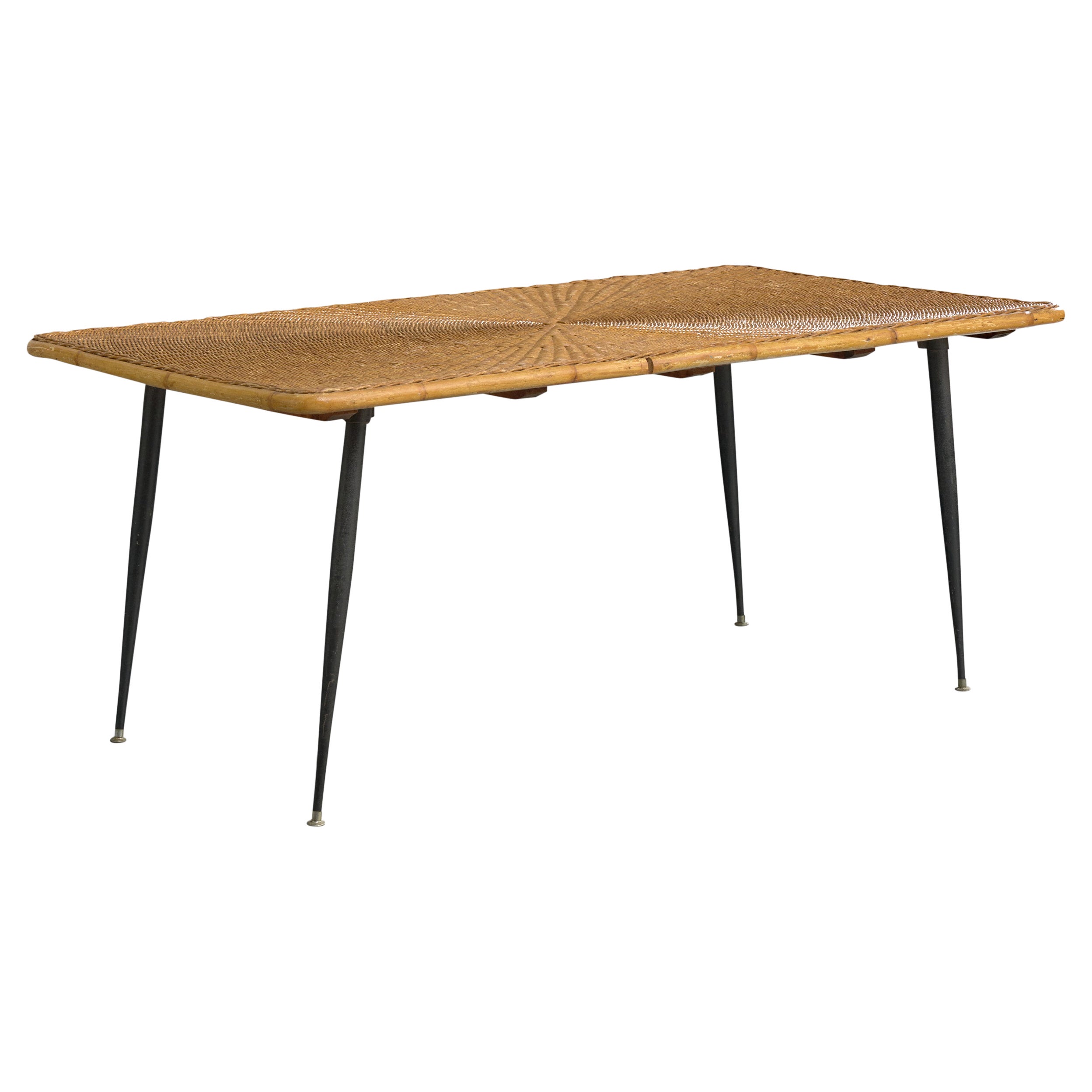 Calif-Asia, Dining Table, Metal, Bamboo, Rattan, USA, 1950s For Sale