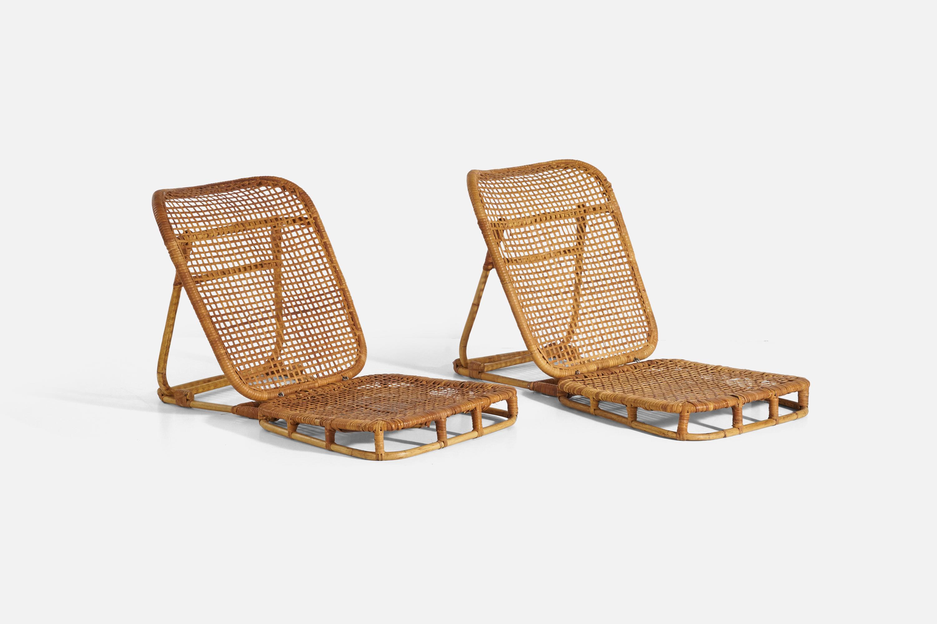 A pair of adjustable rattan chairs designed and produced by Calif-Asia, USA, c. 1960s.