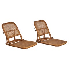 American Designer, Low Foldable Chairs, Rattan, Usa, 1960s
