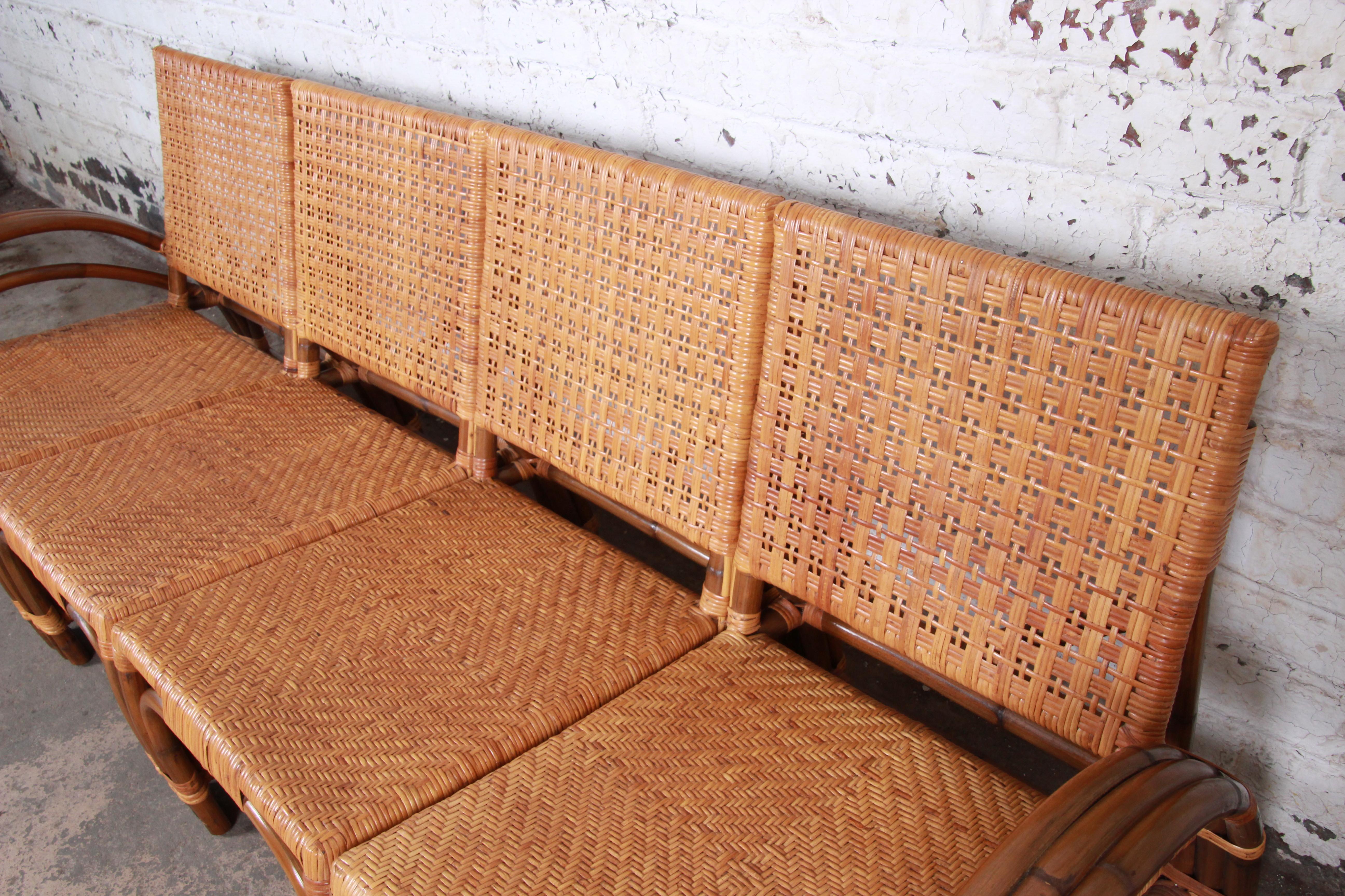 20th Century Calif-Asia Midcentury Hollywood Regency Rattan Four-Piece Sectional Sofa, 1950s
