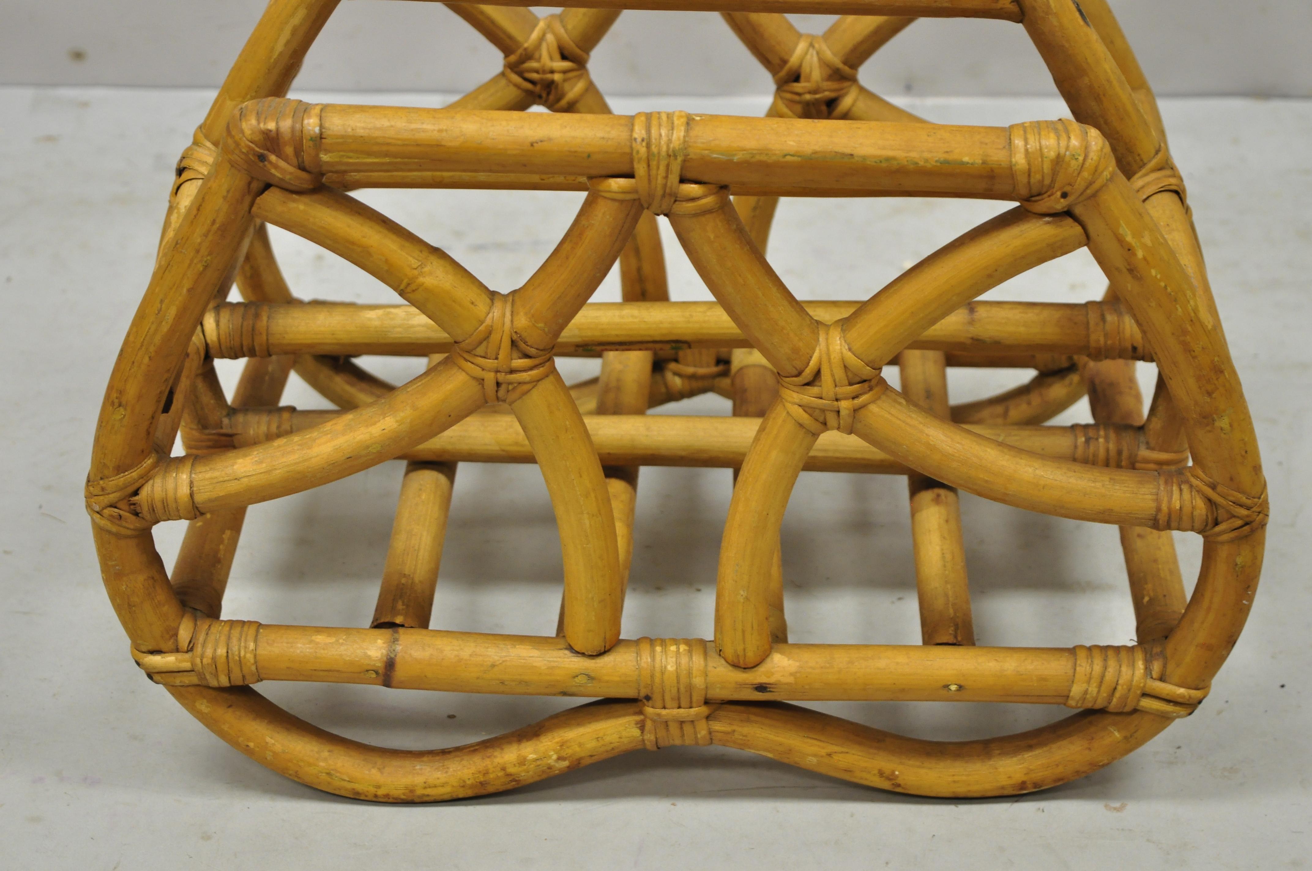 Hollywood Regency Calif-Asia Rattan Bamboo Chinese Chippendale Boho Tiki Magazine Rack Stand 'B'