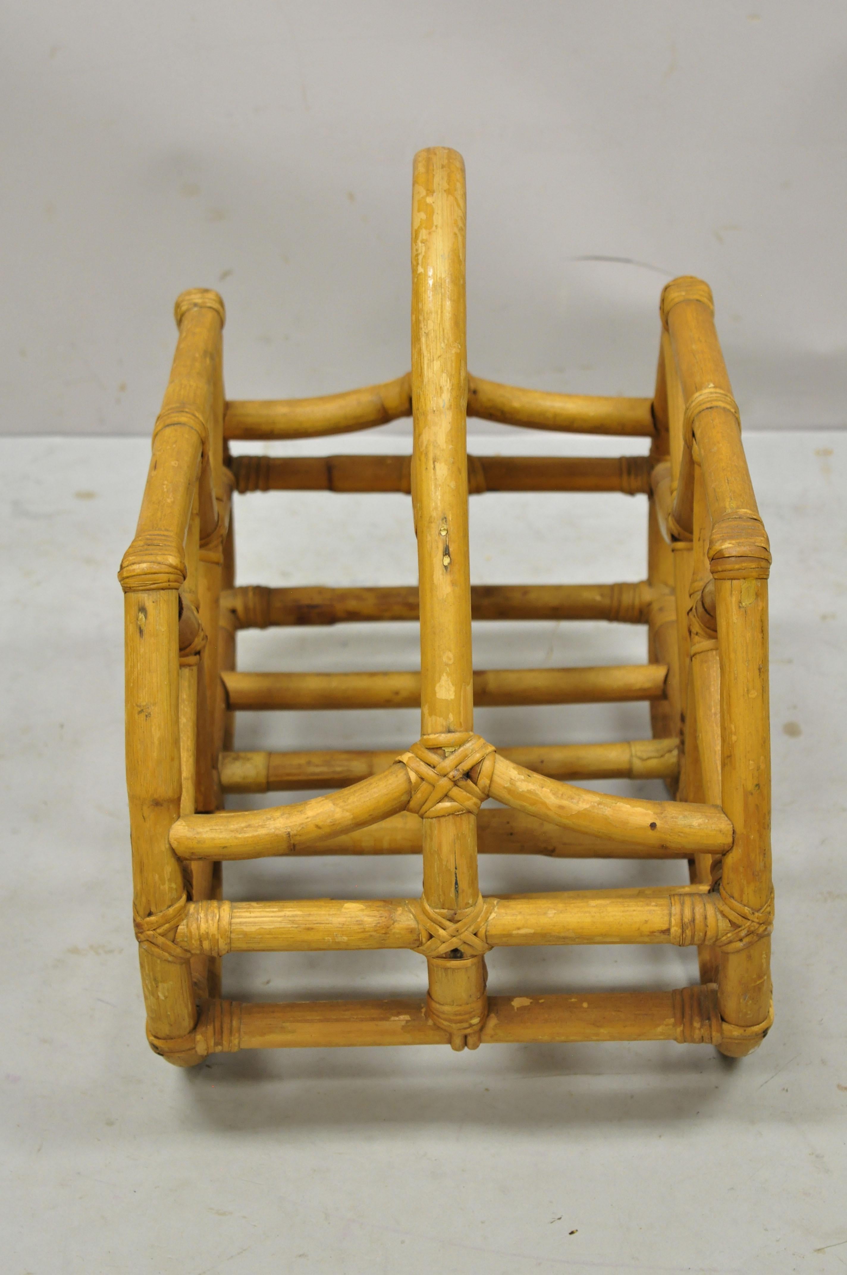 Calif-Asia Rattan Bamboo Chinese Chippendale Boho Tiki Magazine Rack Stand 'B' In Good Condition In Philadelphia, PA