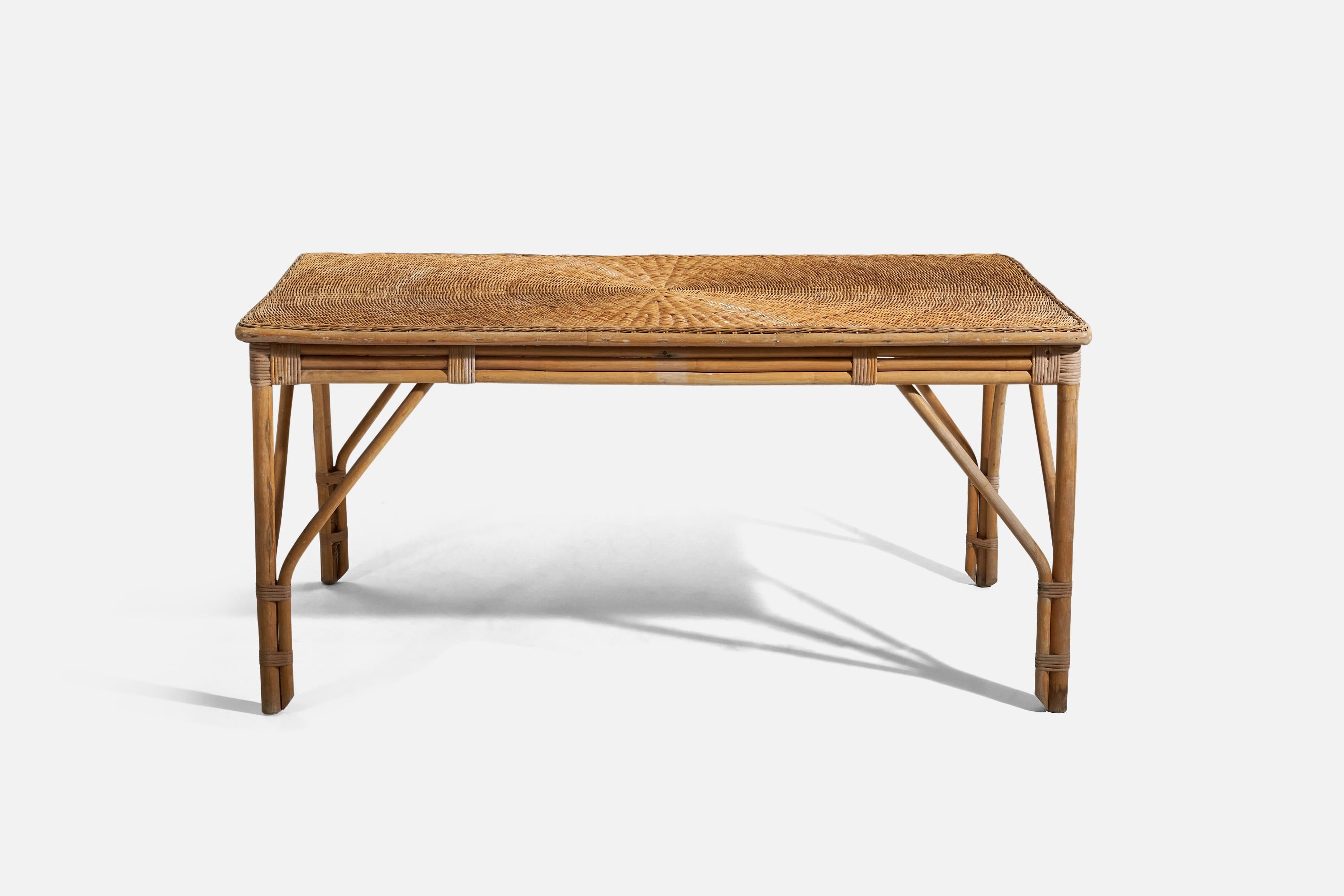 A bamboo and rattan table designed and produced by Calif-Asia, USA, c. 1970s.