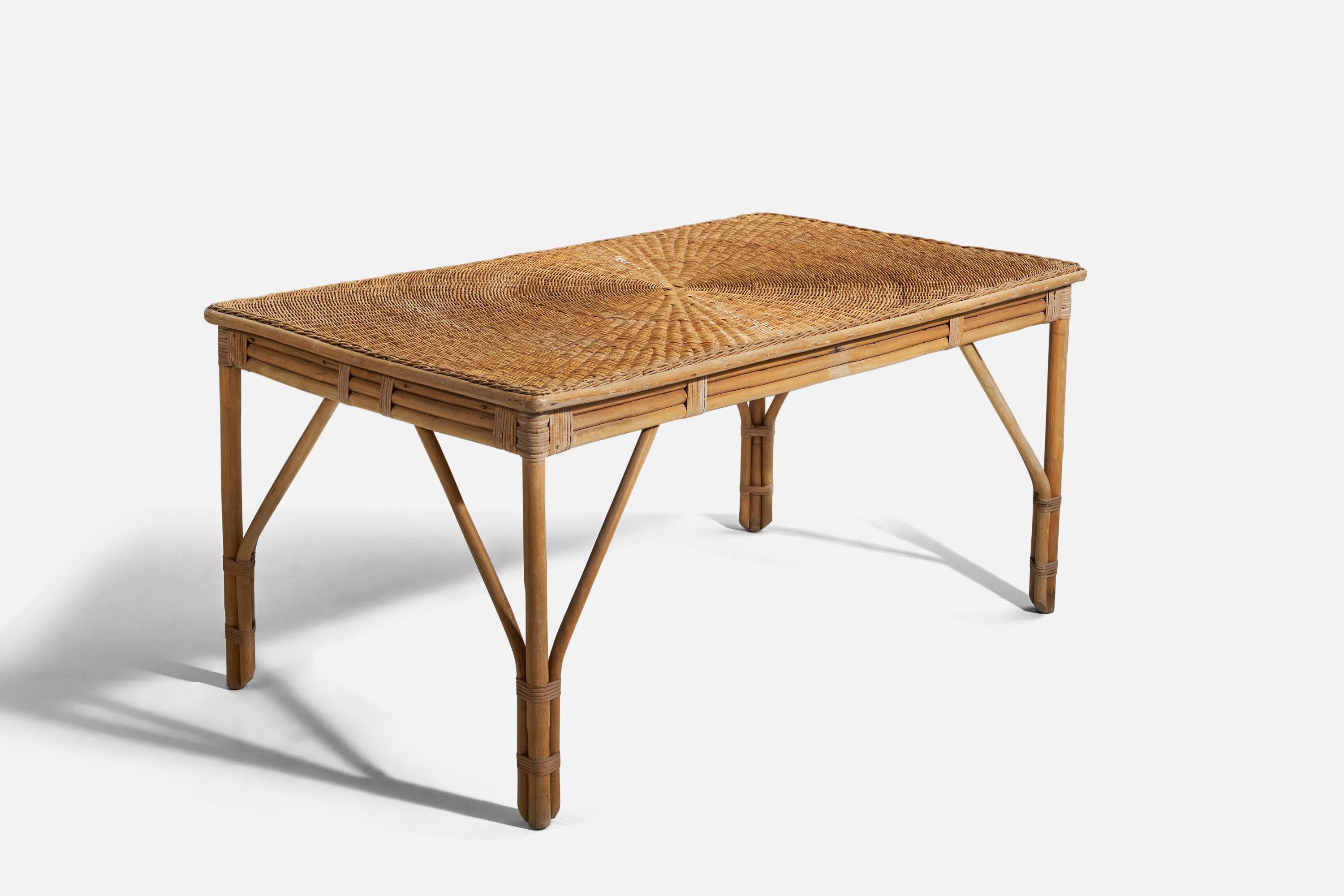 Scandinavian Modern Calif-Asia, Table, Bamboo, Rattan, USA, c. 1970s