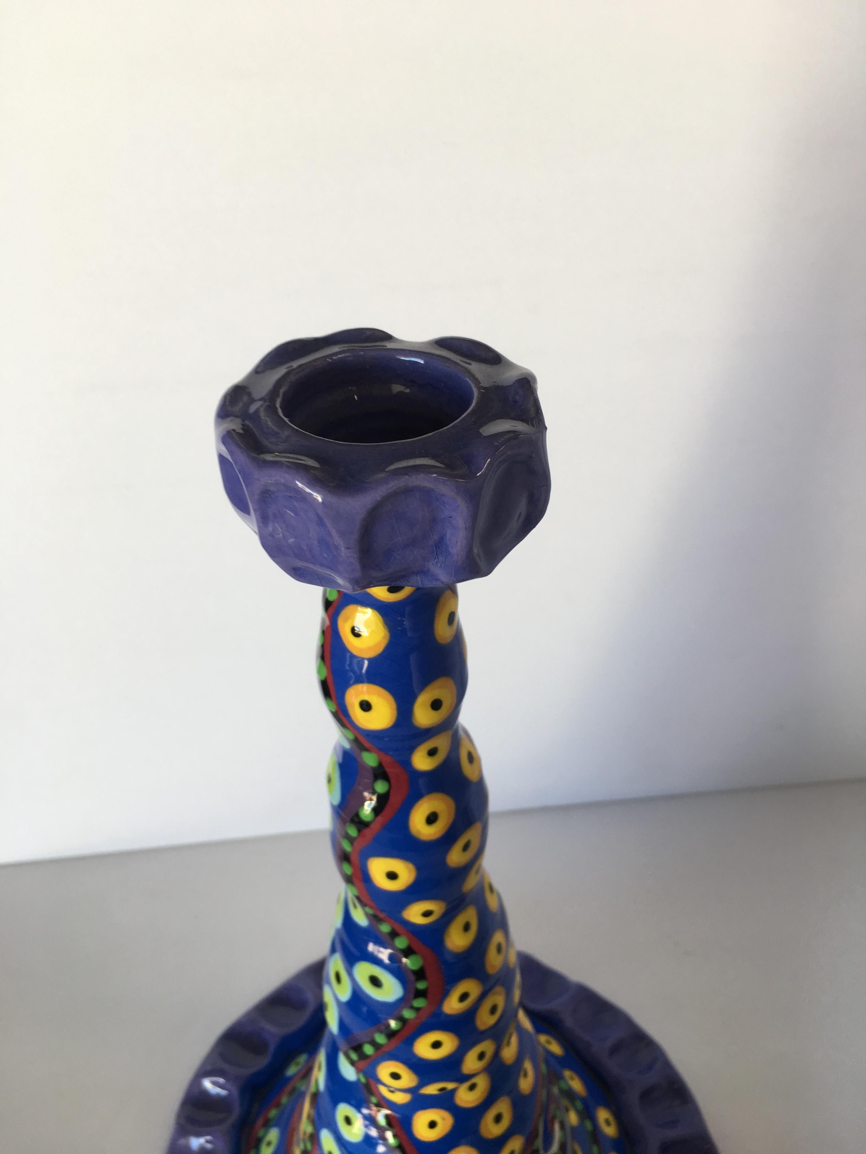 California Art Pottery Candlestick holder by Lynda Feman Circa 1999 In Excellent Condition For Sale In Van Nuys, CA