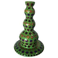 California Art Pottery Green Candlestick holder by Lynda Feman Circa 1998