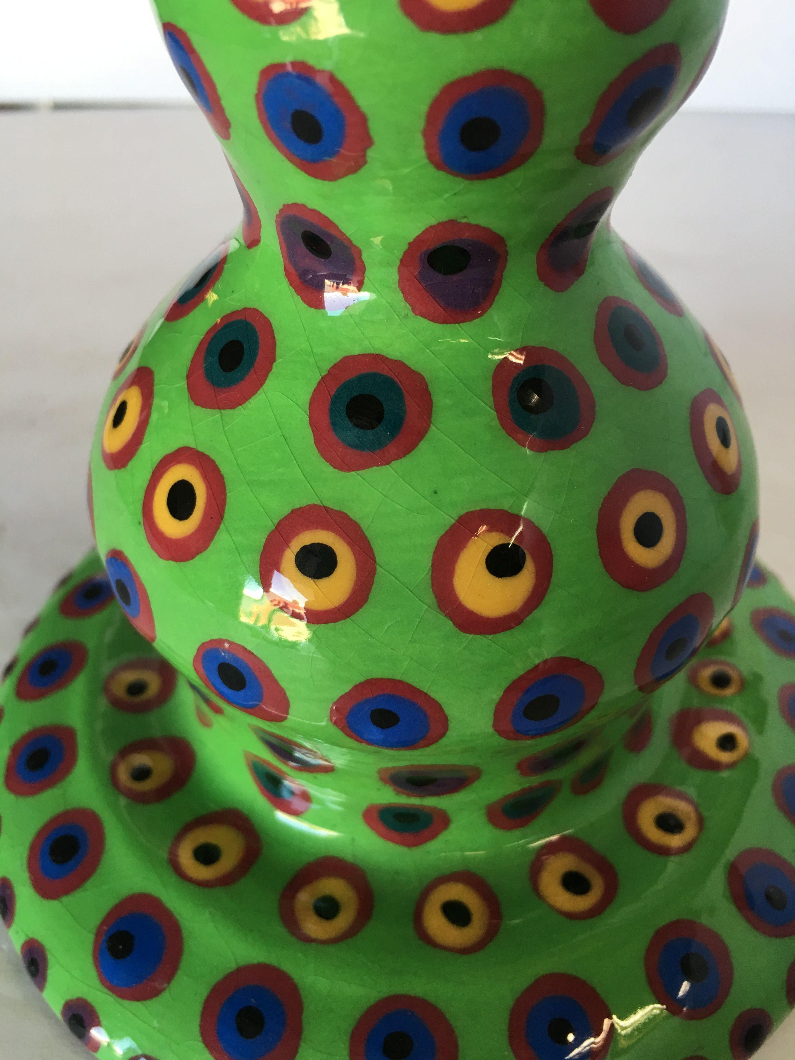 American California Art Pottery Green Candlestick holder by Lynda Feman Circa 1998