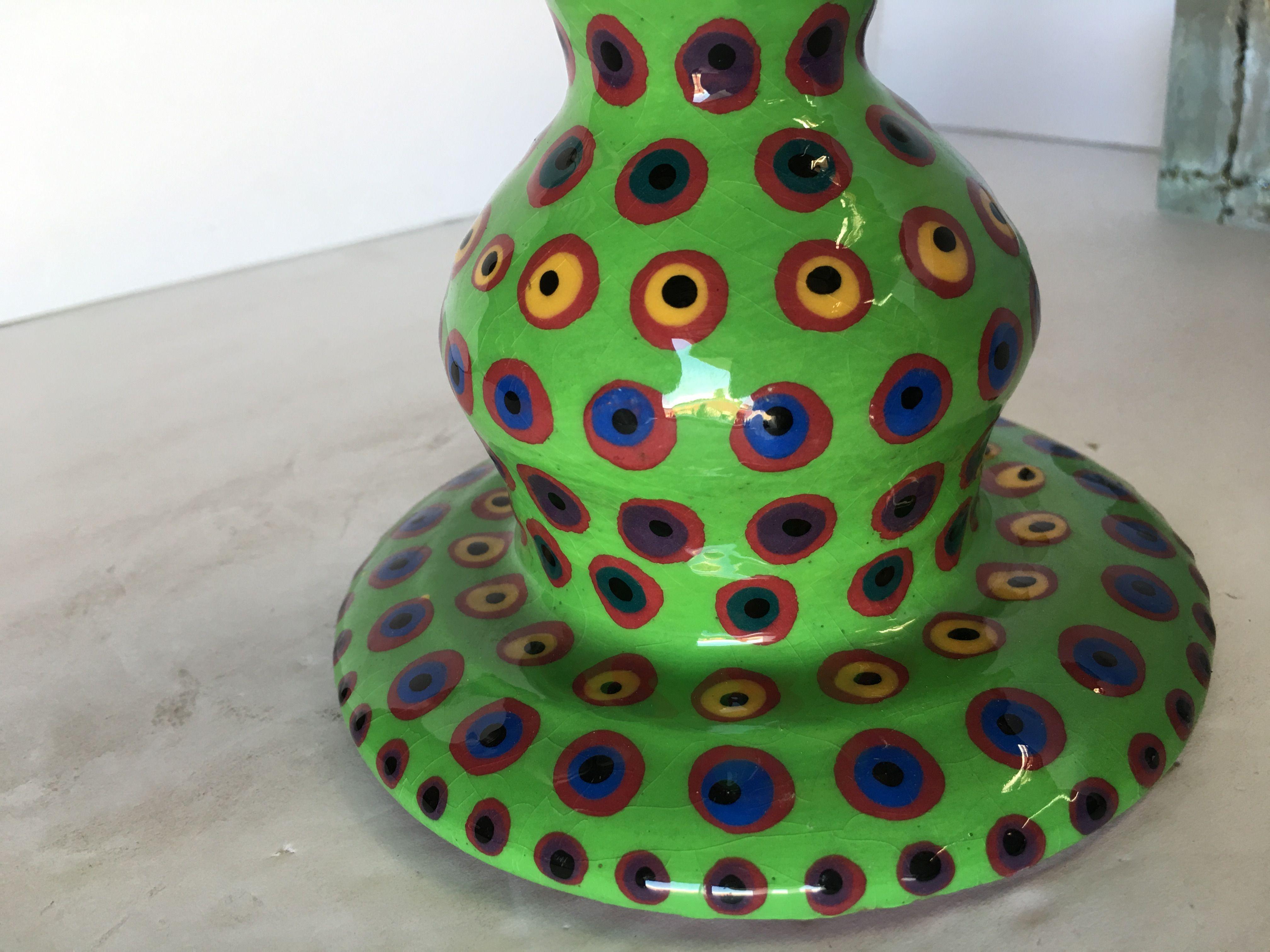 Late 20th Century California Art Pottery Green Candlestick holder by Lynda Feman Circa 1998
