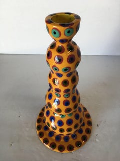 California Art Pottery Yellow Candlestick holder by Lynda Feman Circa 1998