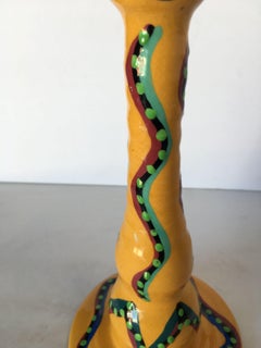 California Art Pottery Yellow Speckle Candlestick holder, Lynda Feman Circa 1998