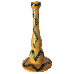 California Art Pottery Yellow Speckle Candlestick holder by Lynda Feman Circa 19