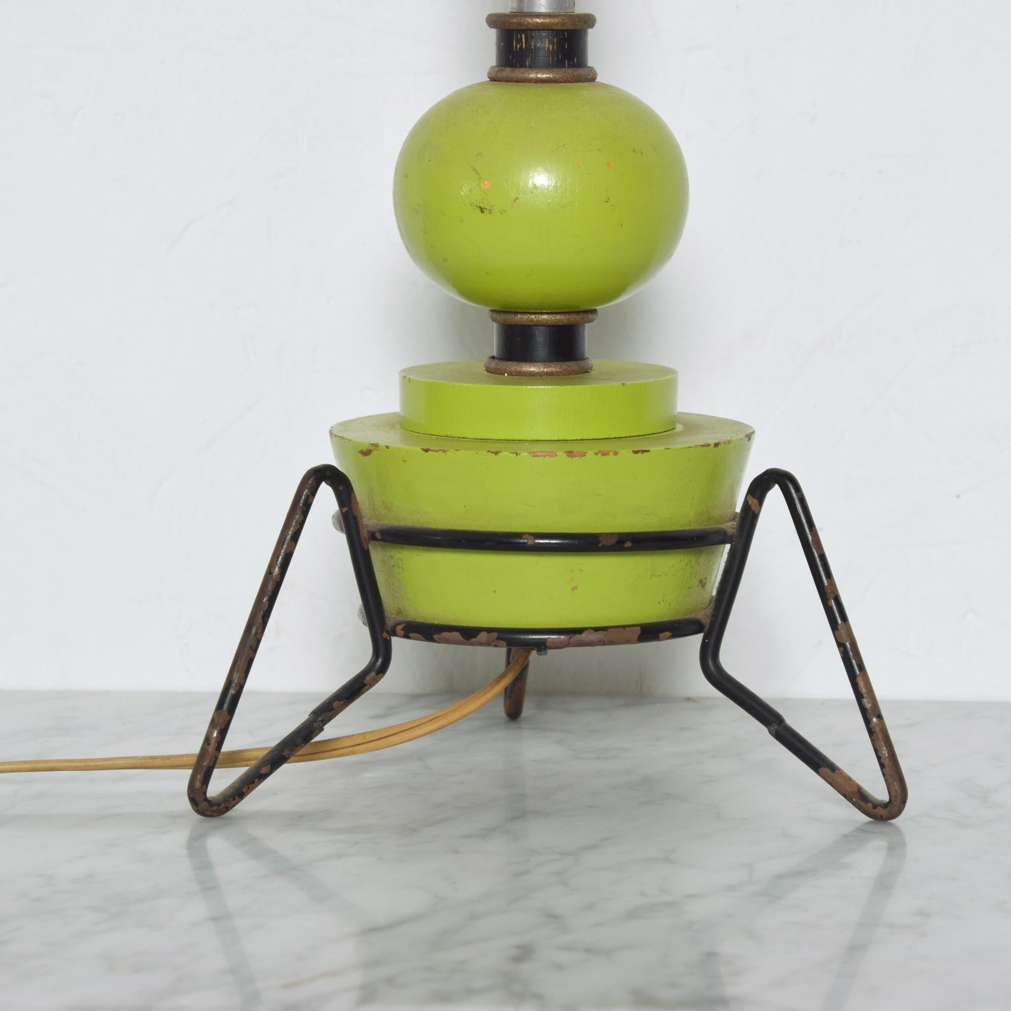 American 1960s California Atomic Lime Green Wood Table Lamp 