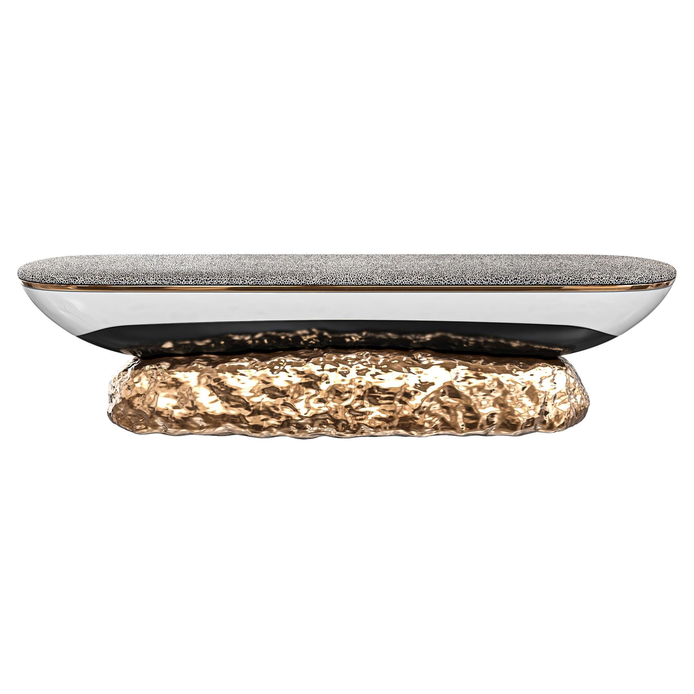"California" Bench, Bronze, Stainless Steel, Tailor Made Galuchat Leather For Sale
