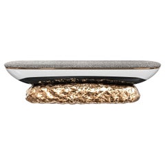 Banc Californie, bronze, acier inoxydable, cuir Galuchat fait sur mesure