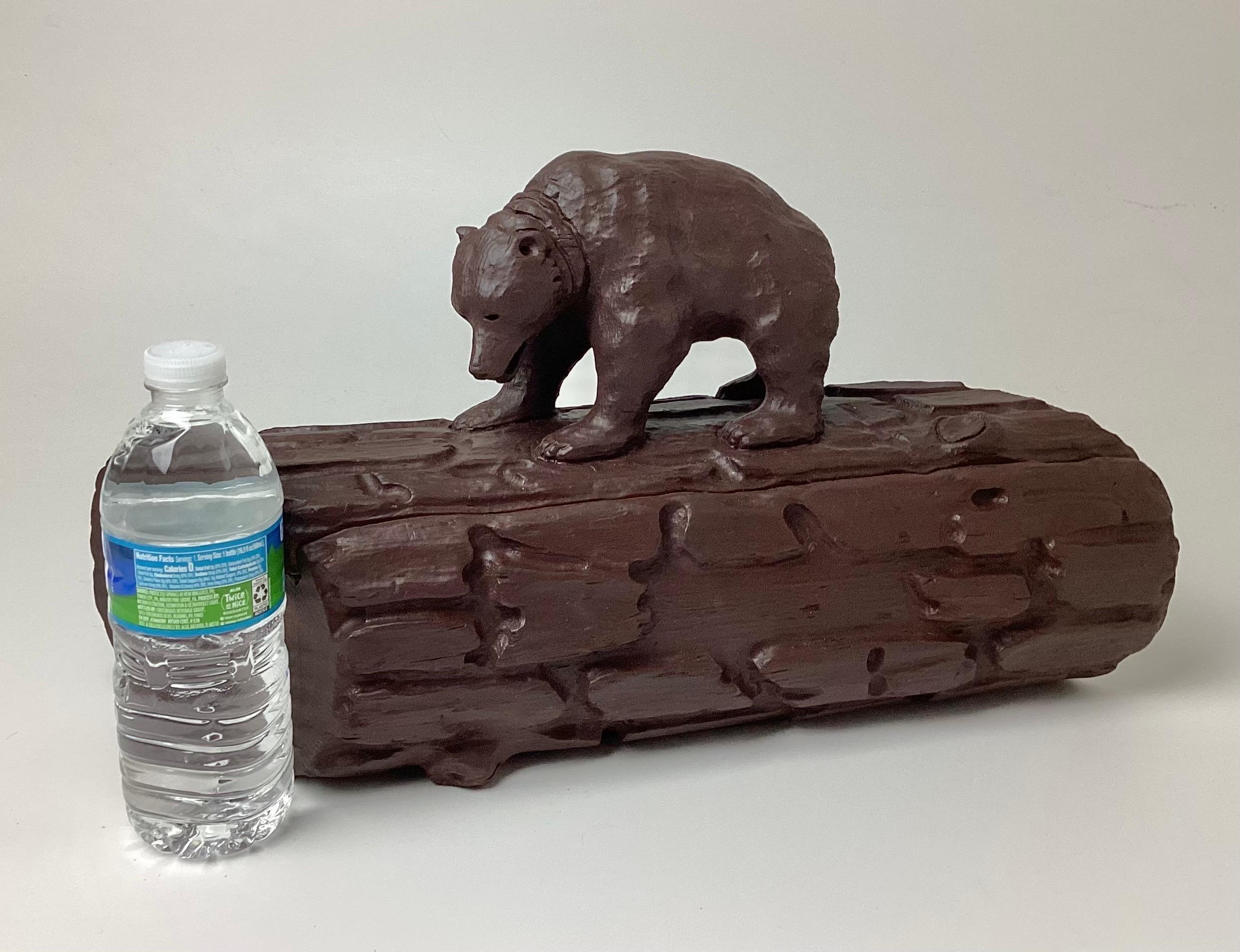 California Chocolate Hand Carved Wood Box with Grizzly Bear on Top For Sale 3