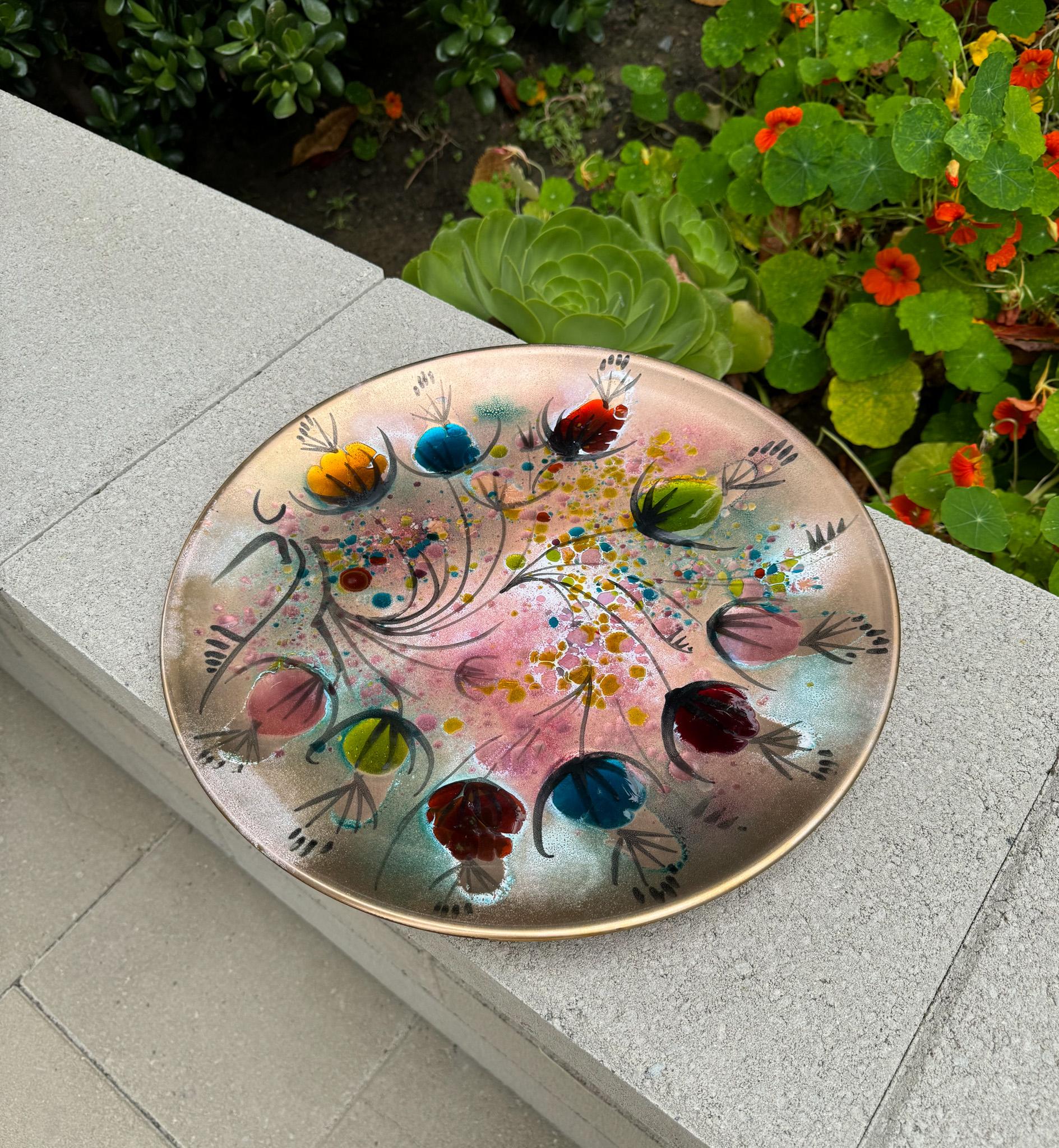 California Cloisonné Large Enamel on Copper Charger by Landau & Associates, 50's 5