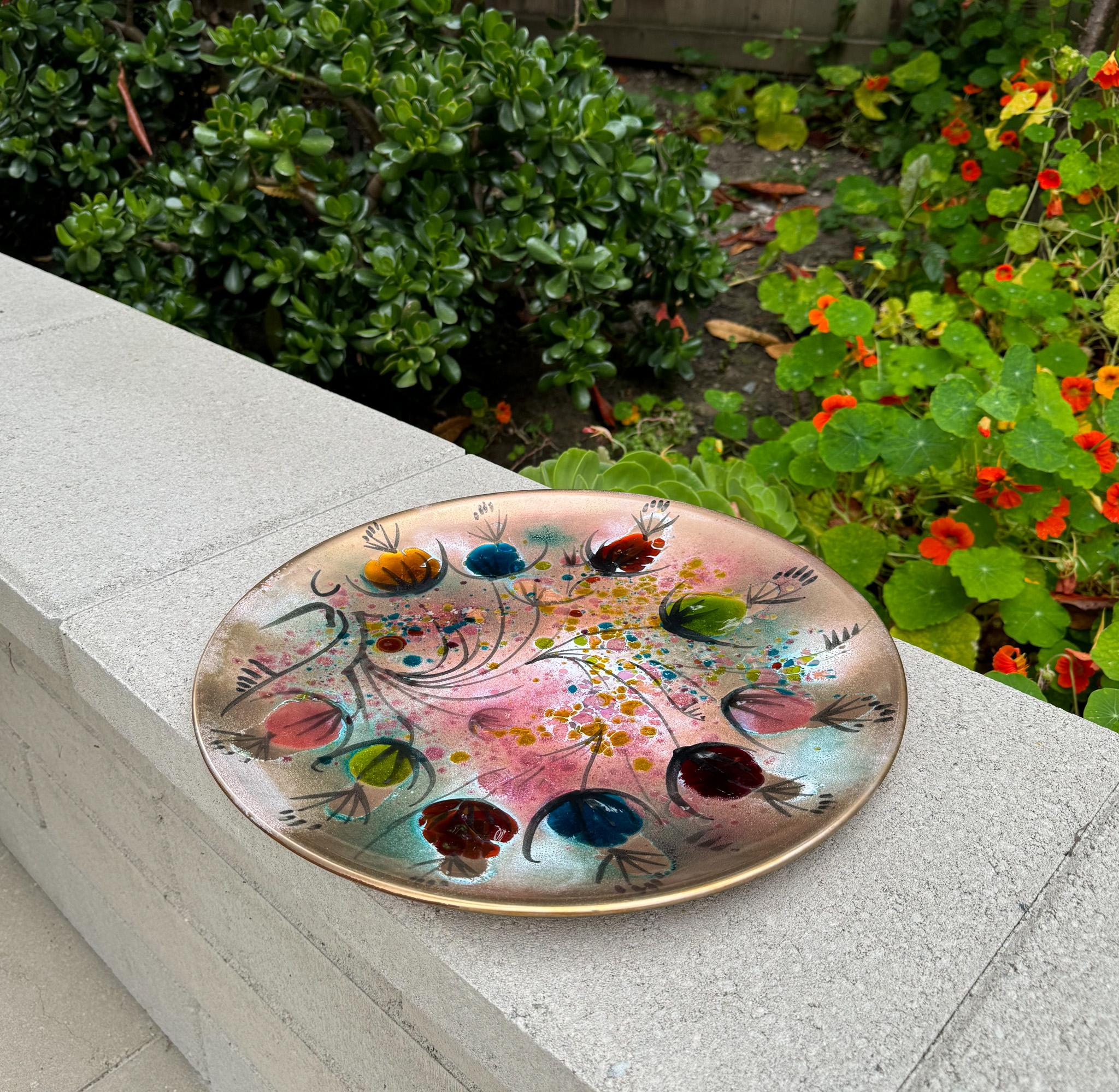 Mid-Century Modern California Cloisonné Large Enamel on Copper Charger by Landau & Associates, 50's