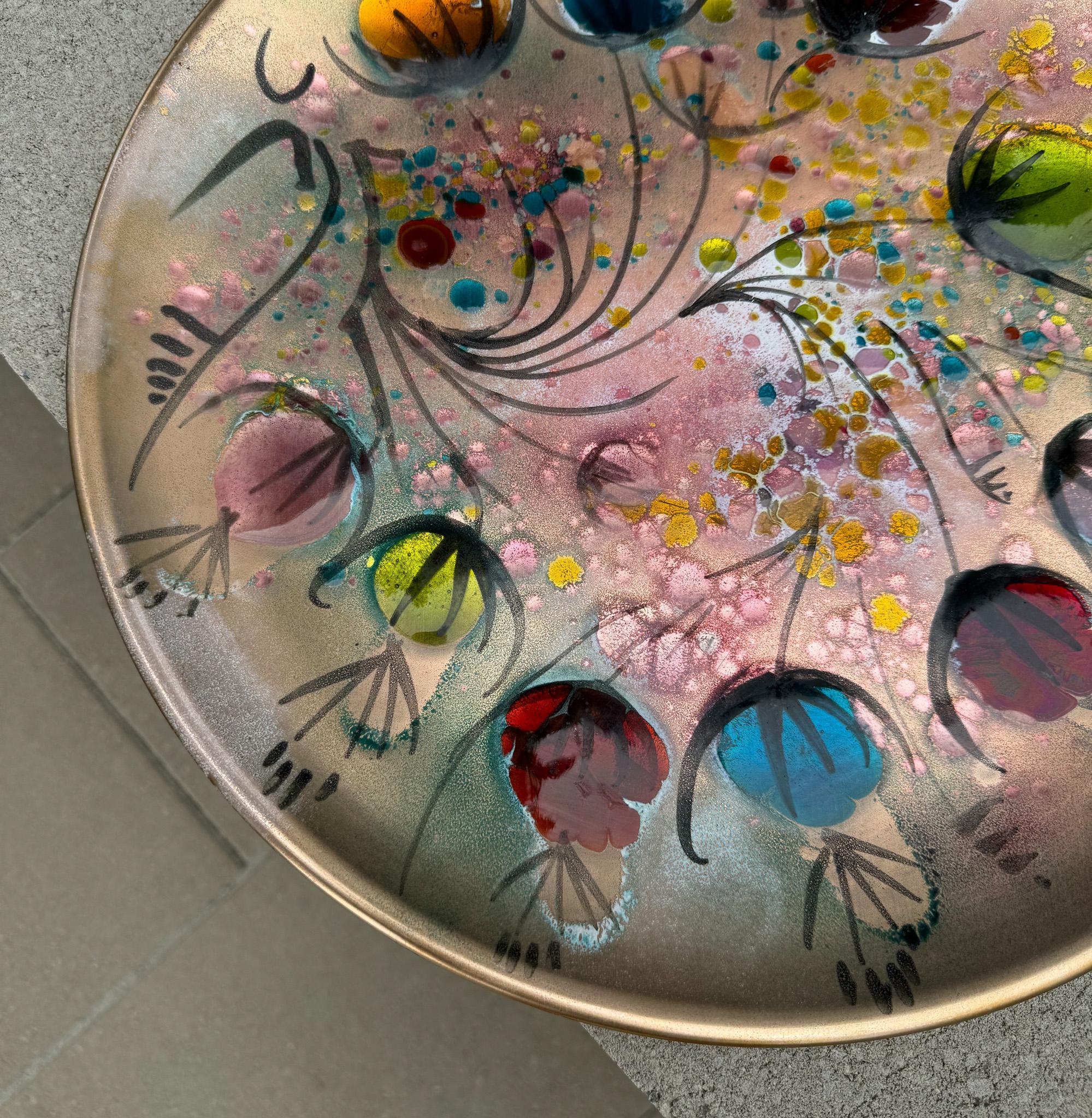 California Cloisonné Large Enamel on Copper Charger by Landau & Associates, 50's 2