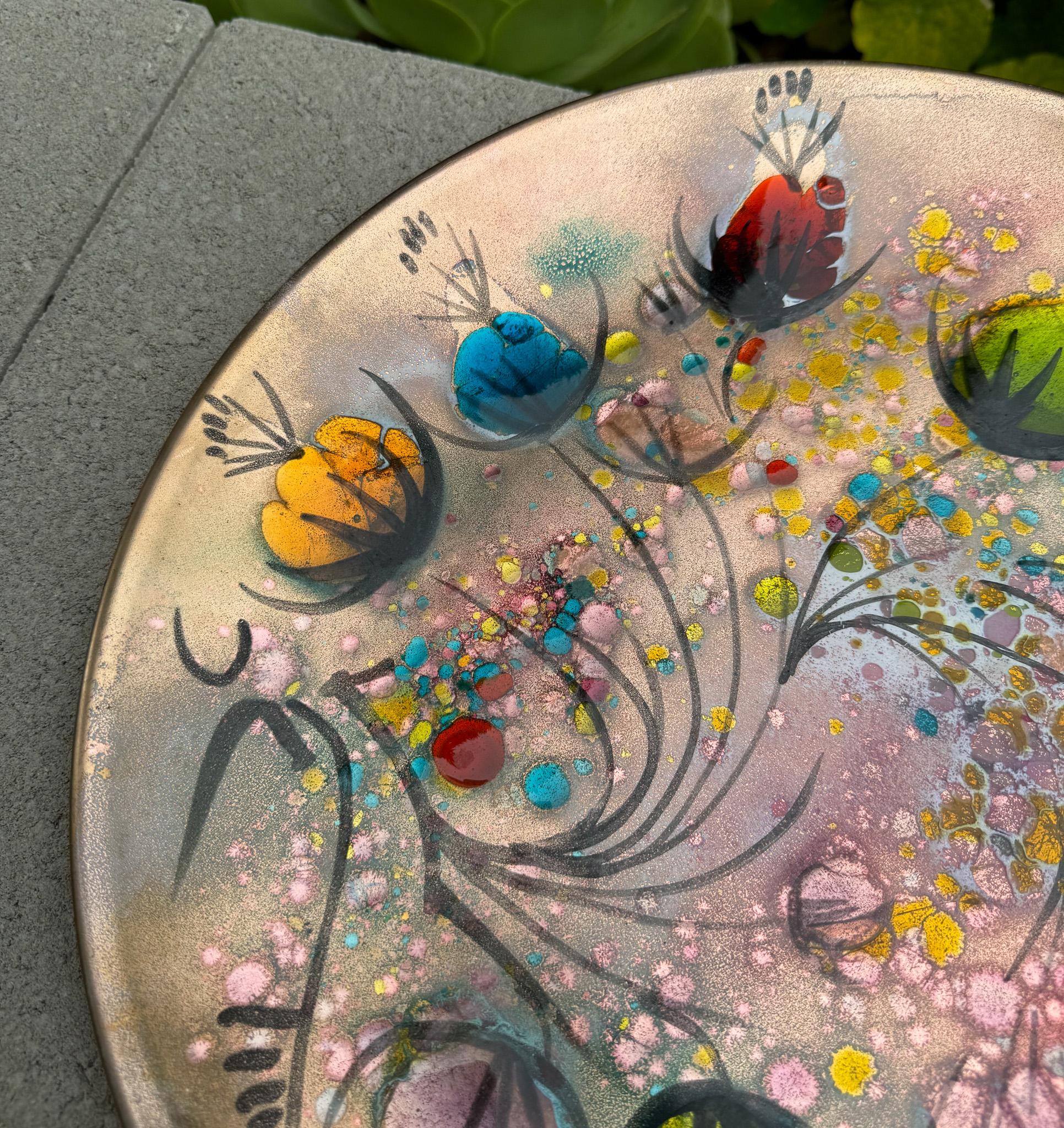 California Cloisonné Large Enamel on Copper Charger by Landau & Associates, 50's 3