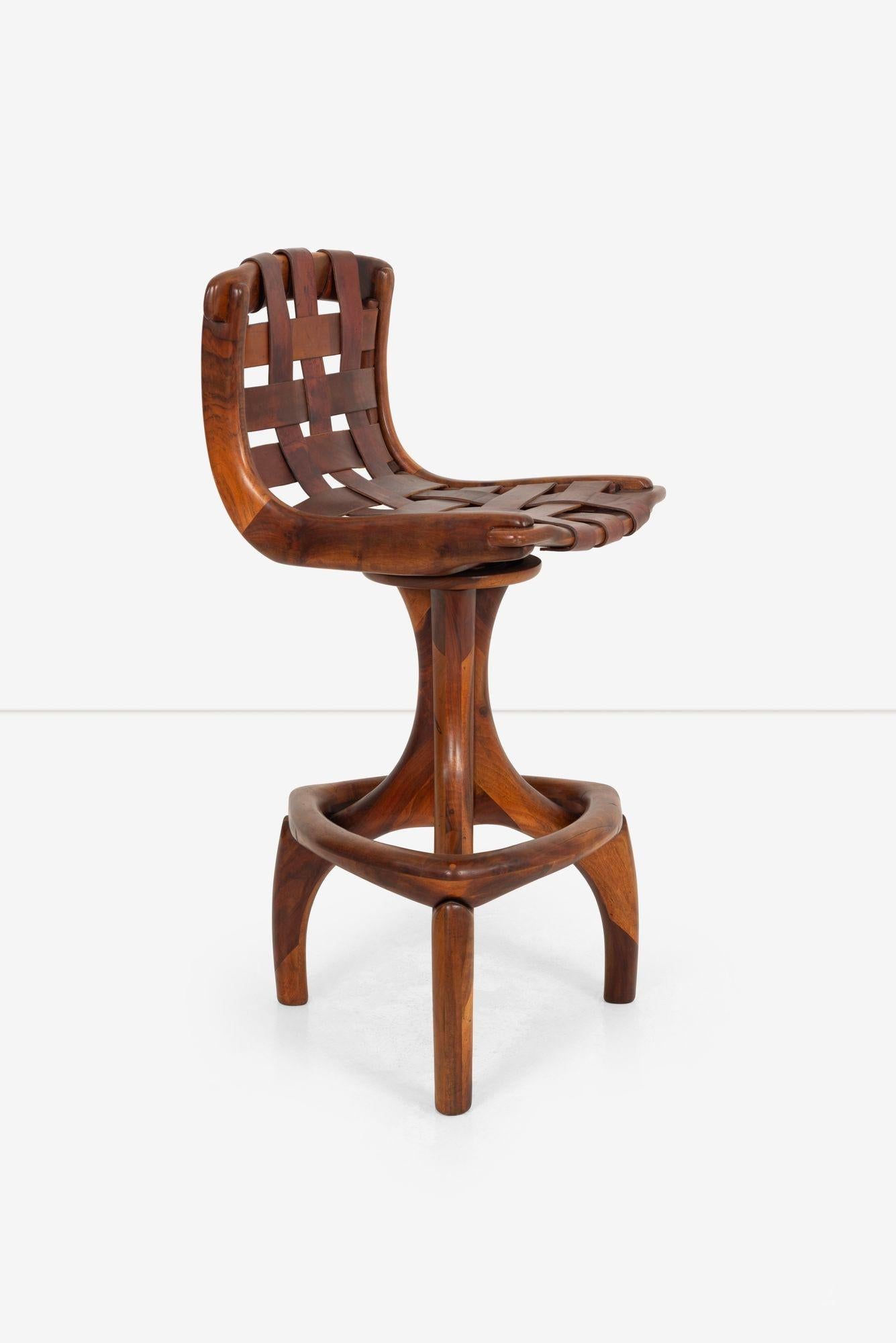 American California Craft Arthur Espenet Carpenter Three Leg Counter Stool in Walnut For Sale