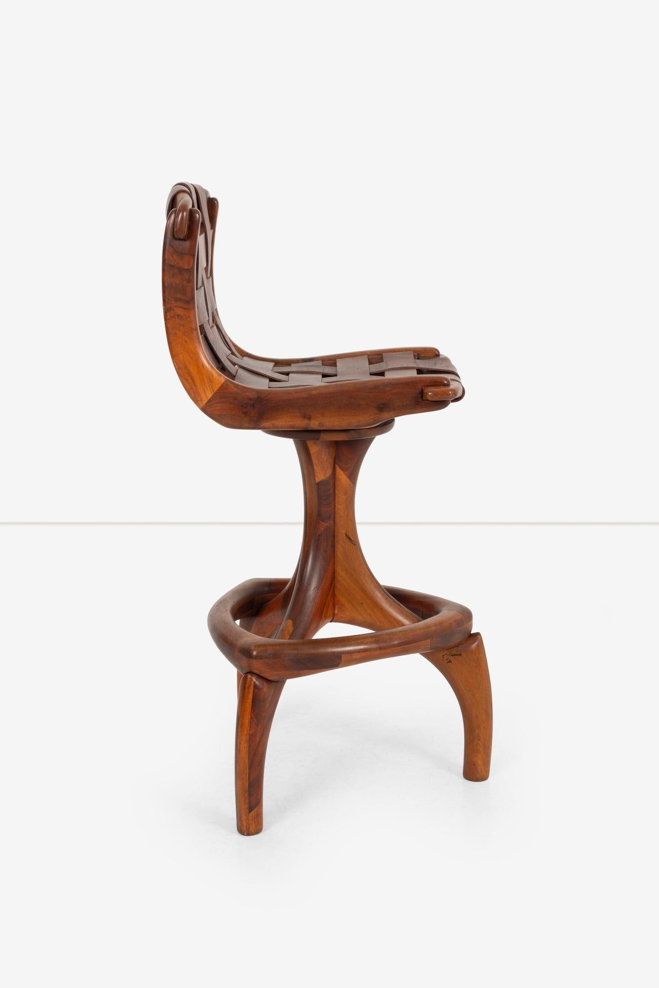California Craft Arthur Espenet Carpenter Three Leg Counter Stool in Walnut In Good Condition For Sale In Chicago, IL
