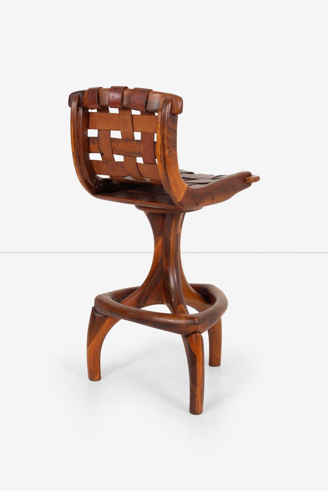 Late 20th Century California Craft Arthur Espenet Carpenter Three Leg Counter Stool in Walnut For Sale