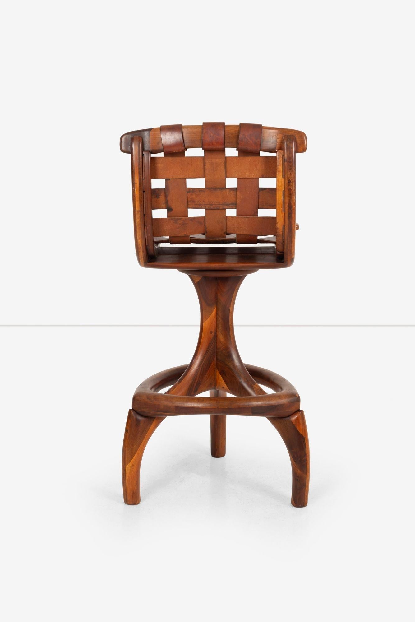 Leather California Craft Arthur Espenet Carpenter Three Leg Counter Stool in Walnut For Sale