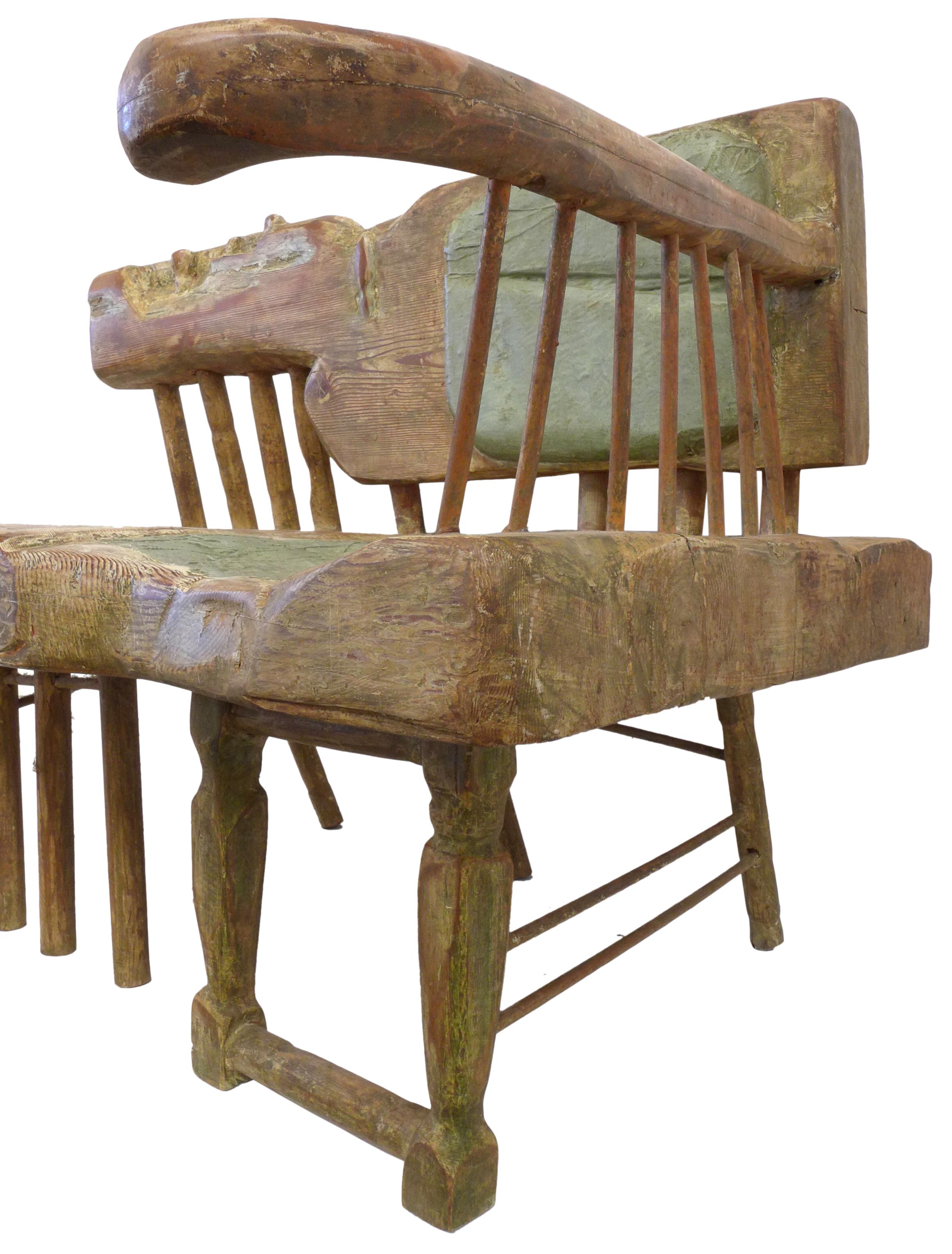American California Craft Fantasy Furniture Wood Settee For Sale