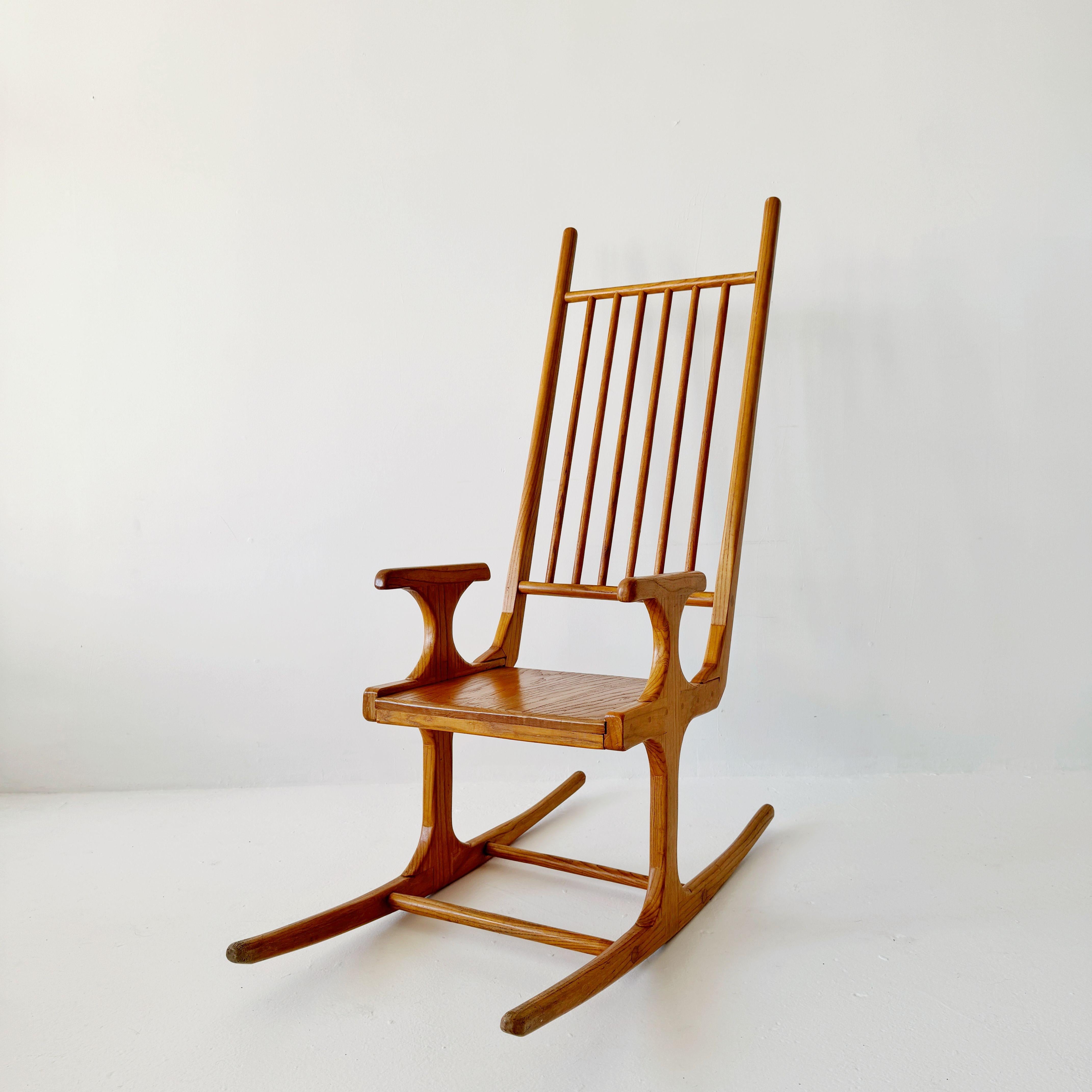 Hand Crafted Rocking Chair California Craft Vintage Modern Oak Rocking Chair For Sale at 1stDibs