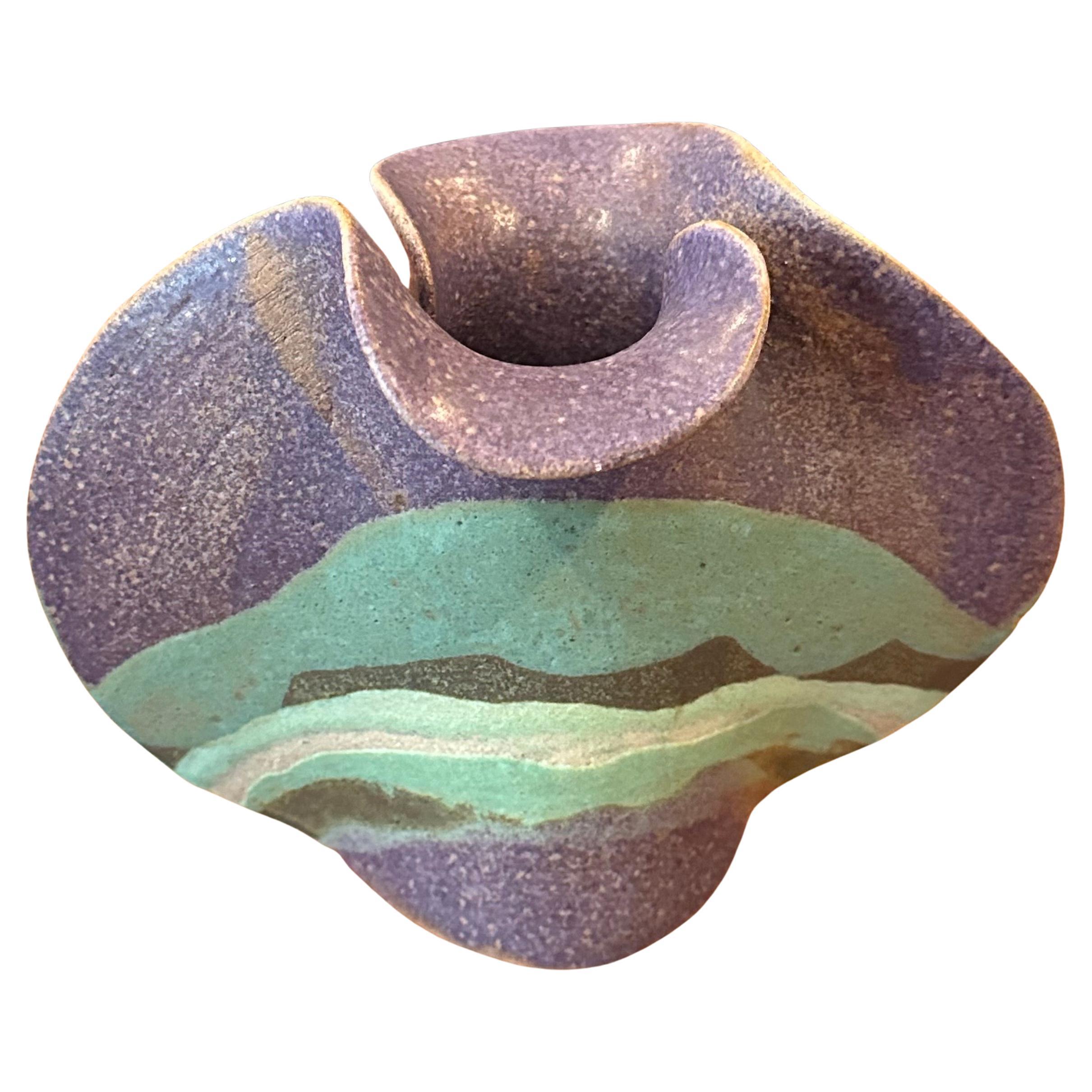 California Design Abstract Studio Stoneware Vase, Signed, Circa 1980s For Sale