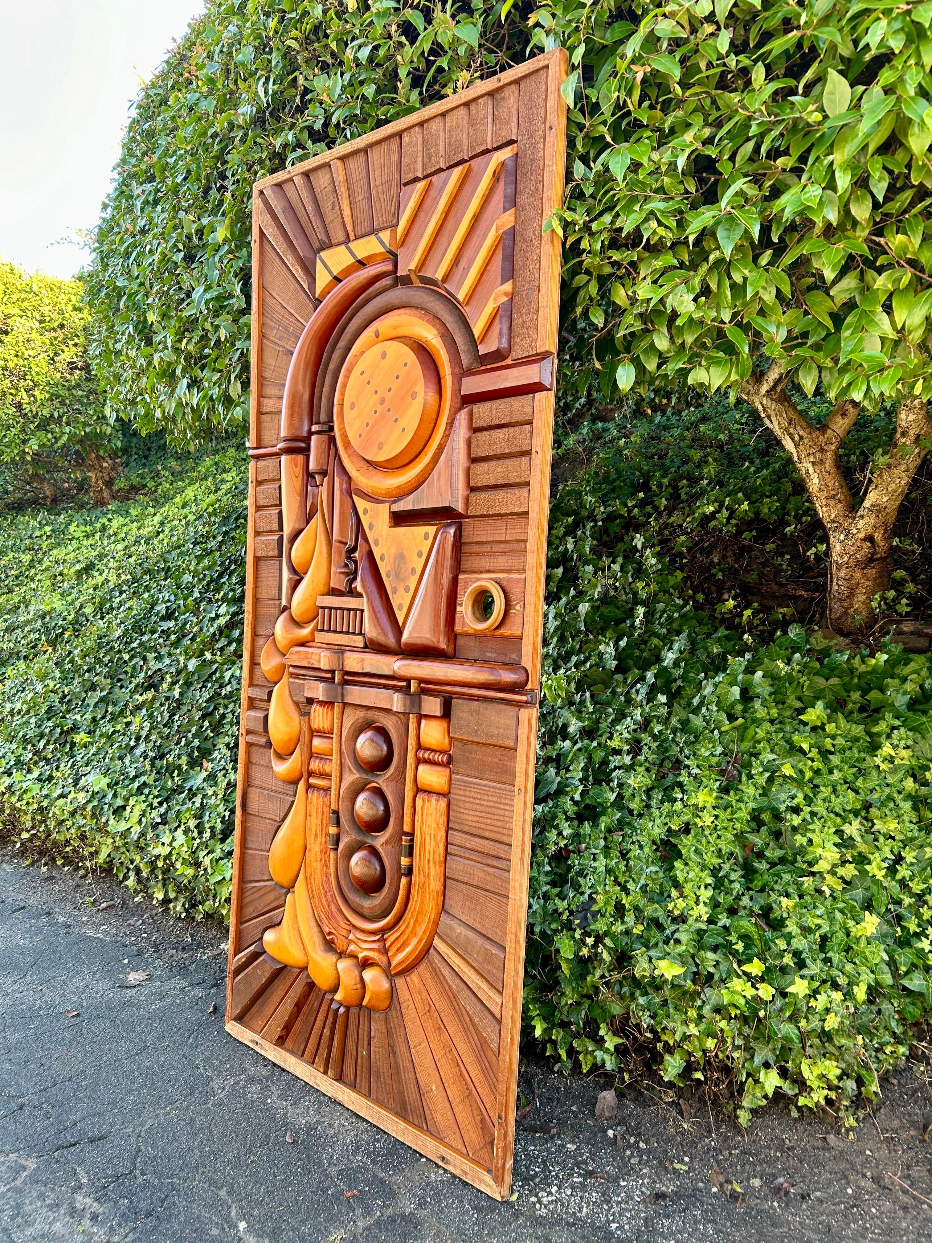 A fun California coast modern art door.
Found in the Laguna Beach area.
Studio made.
Each piece hand made and crafted to fit around each other and juxtaposed to form a cohesive unit on plywood.
Original fine vintage condition, no damage or repairs.