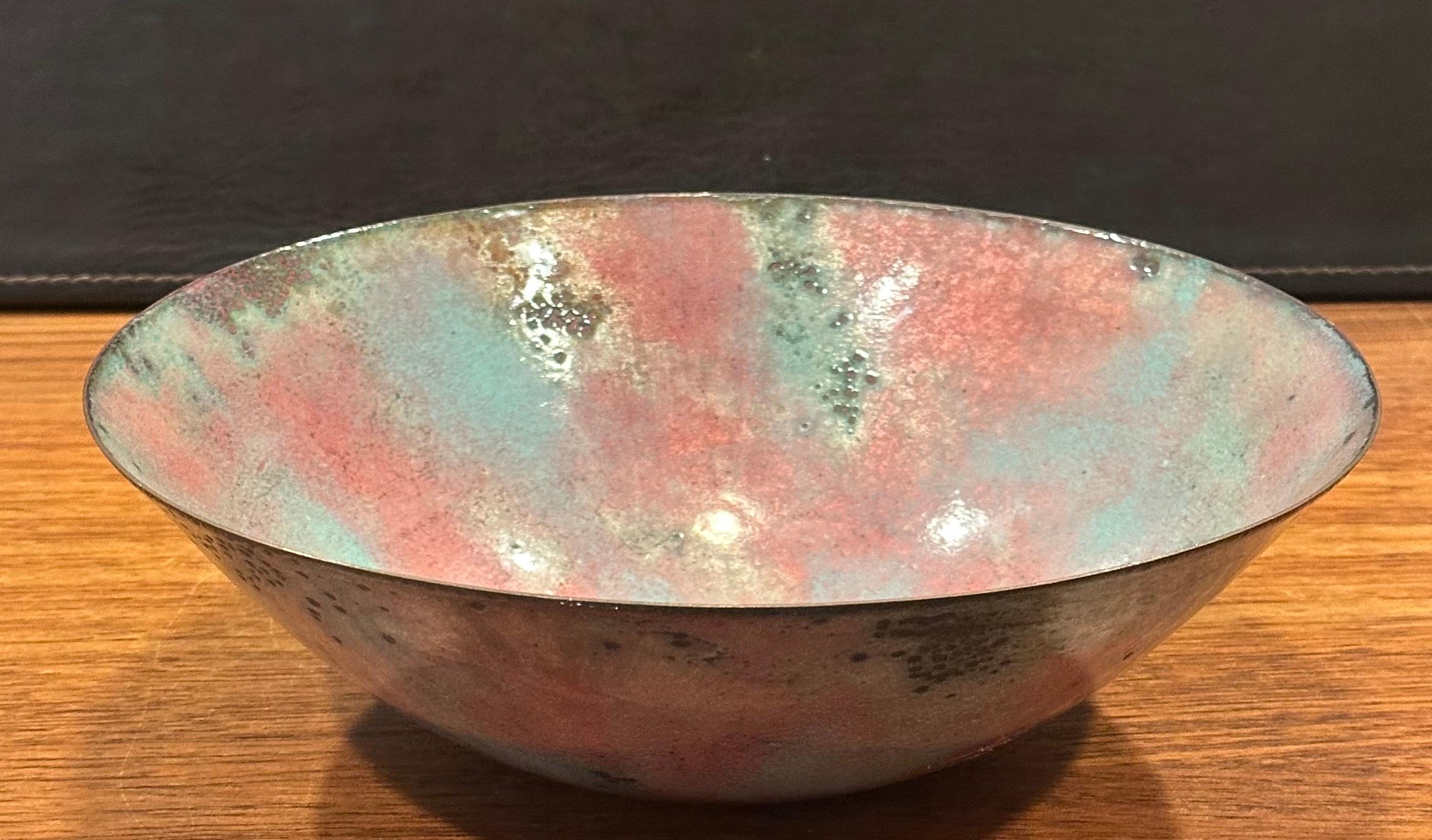 California Design Enamel on Copper Bowl by Barbara Culp In Good Condition For Sale In San Diego, CA