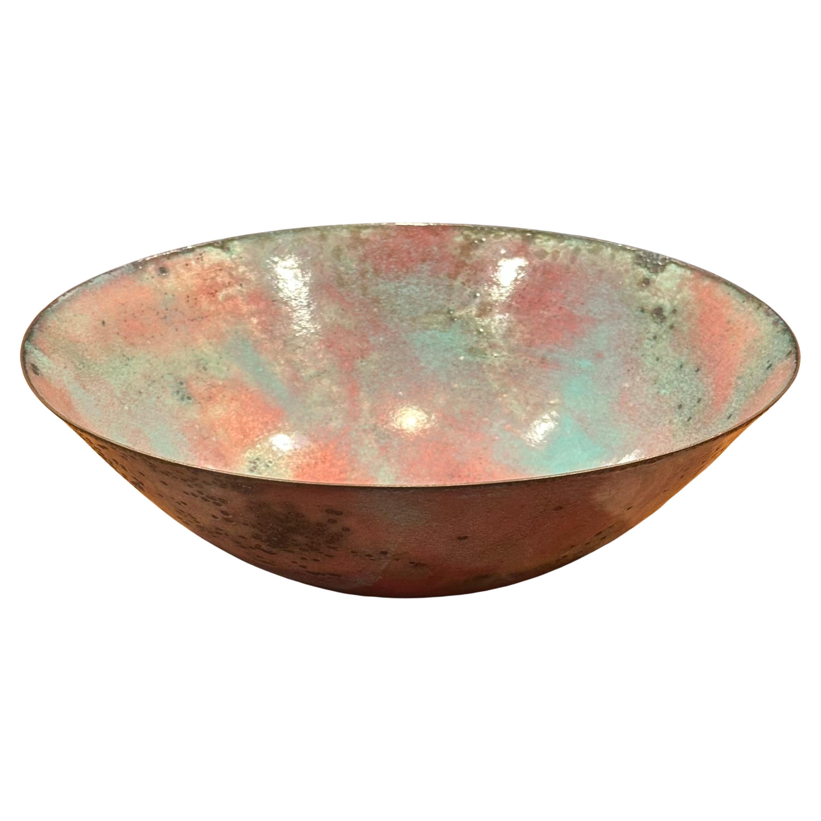 California Design Enamel on Copper Bowl by Barbara Culp For Sale