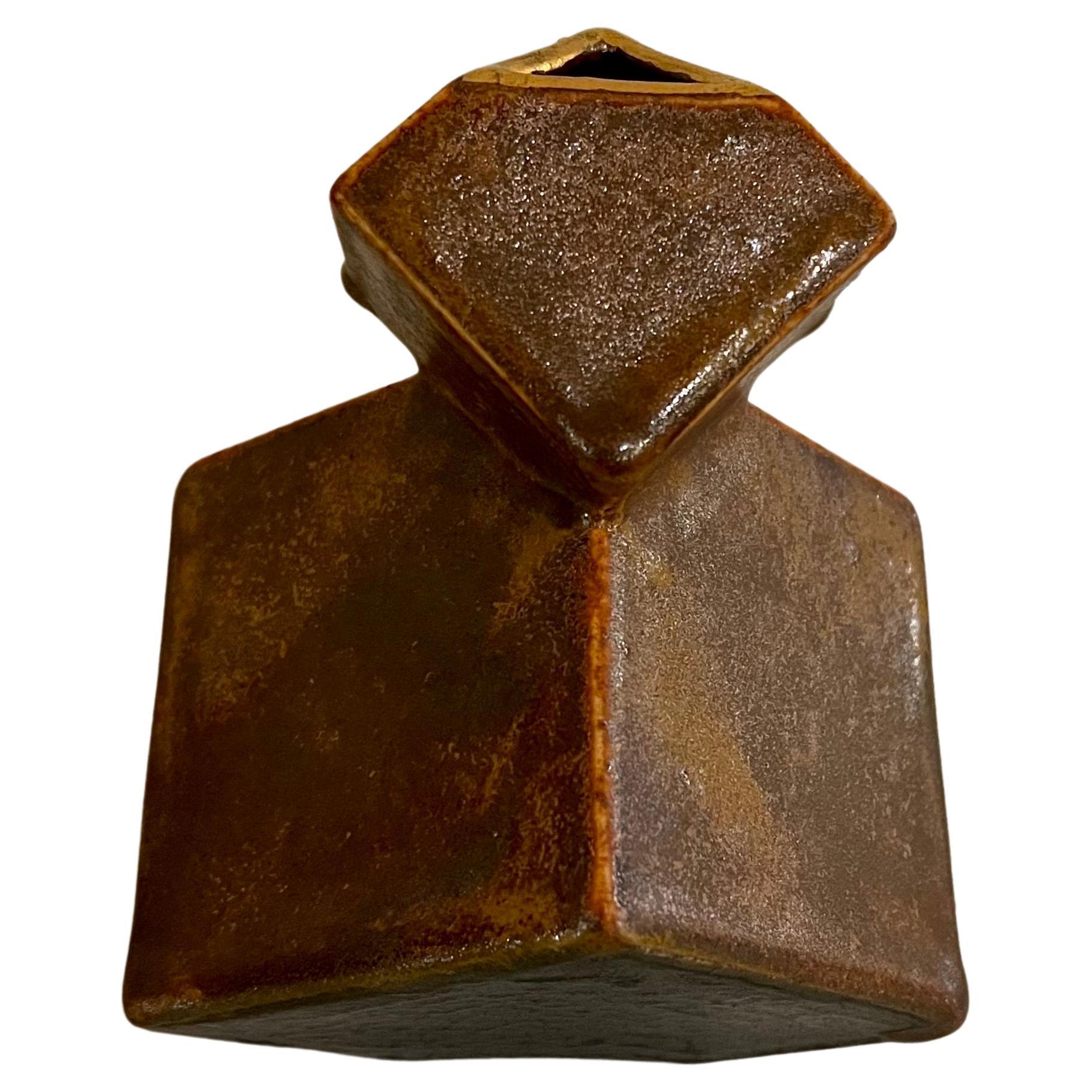 California Design Geometric Cube Vase Maroon by Pierre Bounaud  In Excellent Condition For Sale In San Diego, CA