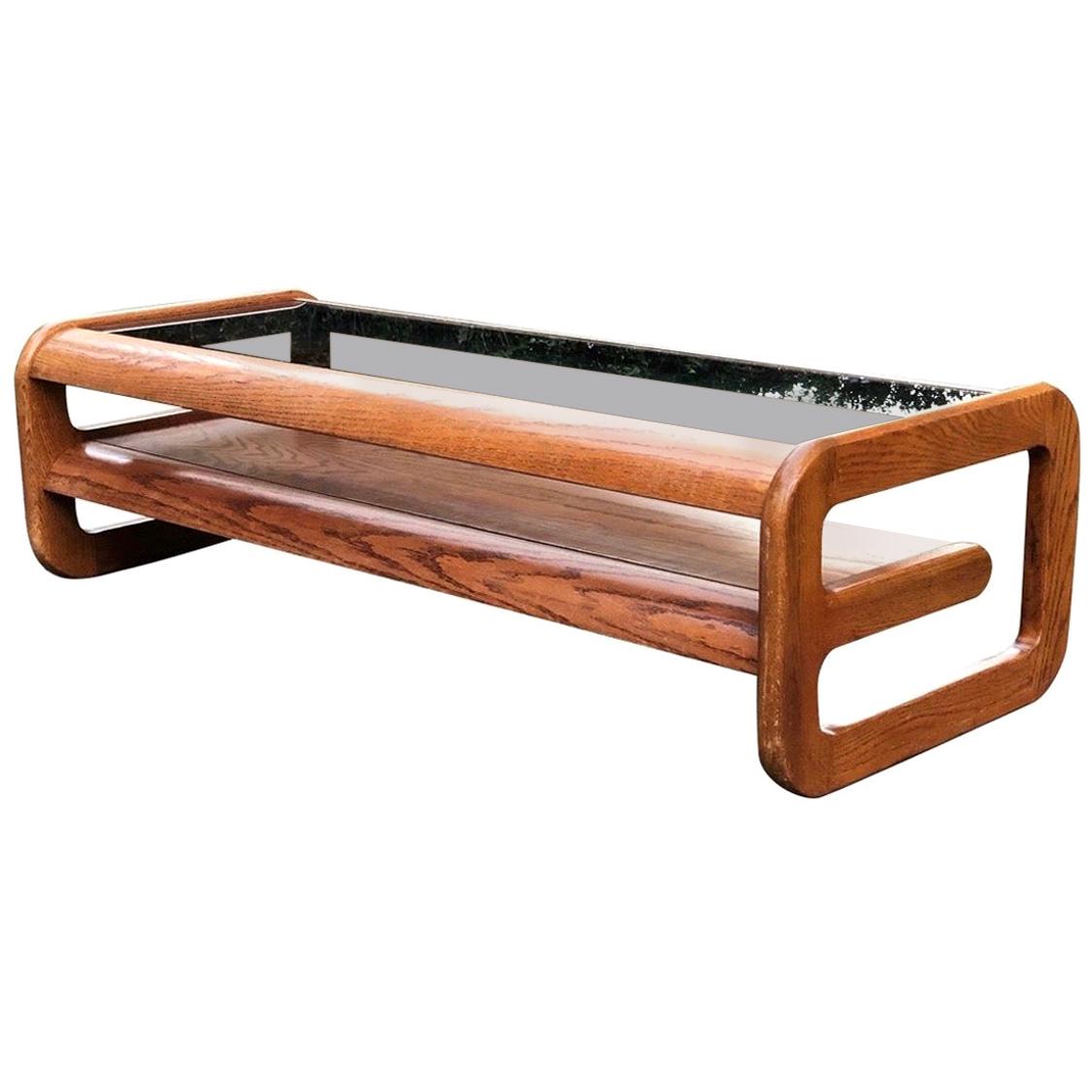 California Design Lou Hodges Wood and Smoked Glass Large Coffee Cocktail Table