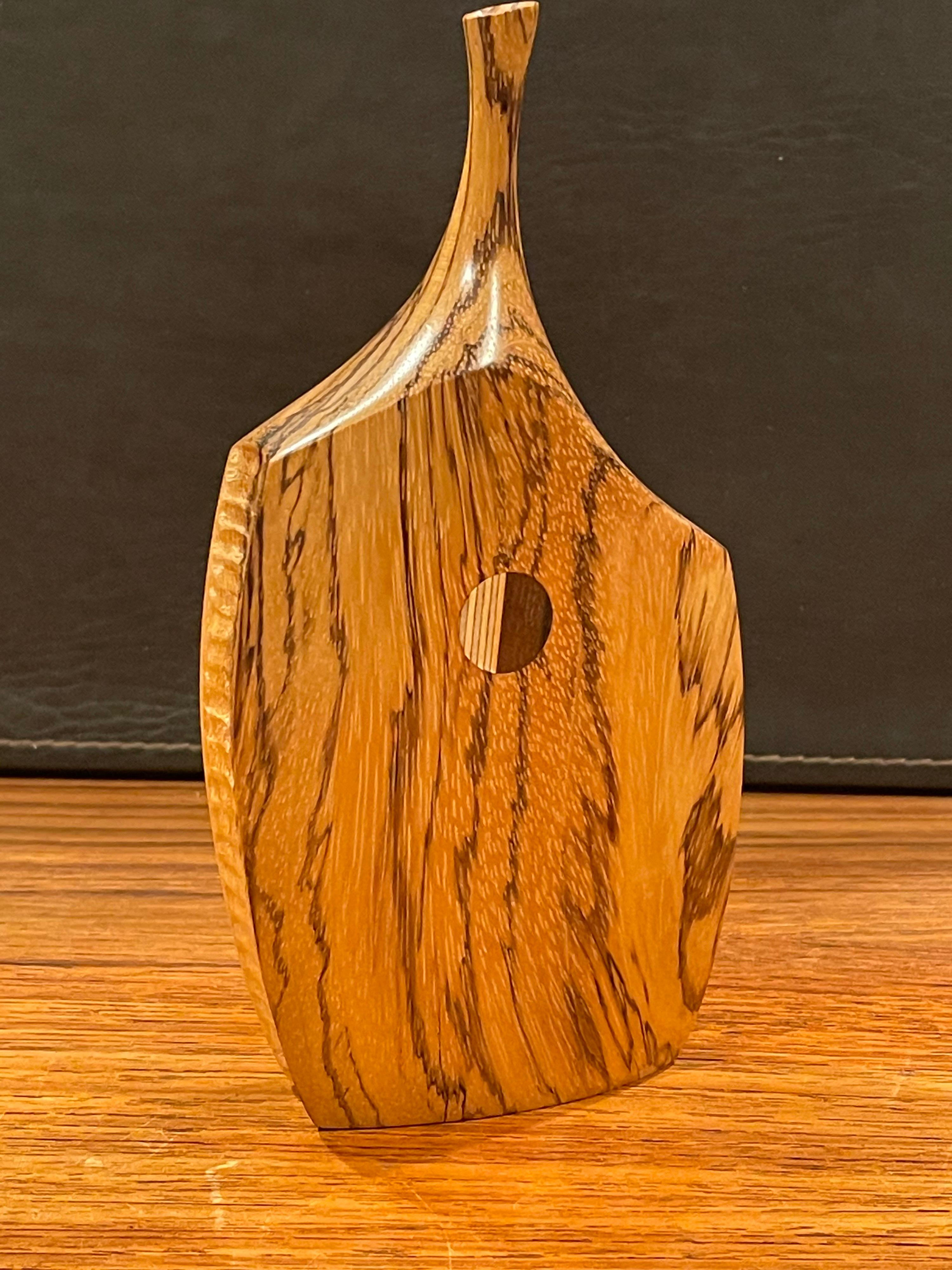 Mid-Century Modern California Design MCM Hand-Carved Inlaid Mixed Wood Vase by Heinz Norhausen For Sale