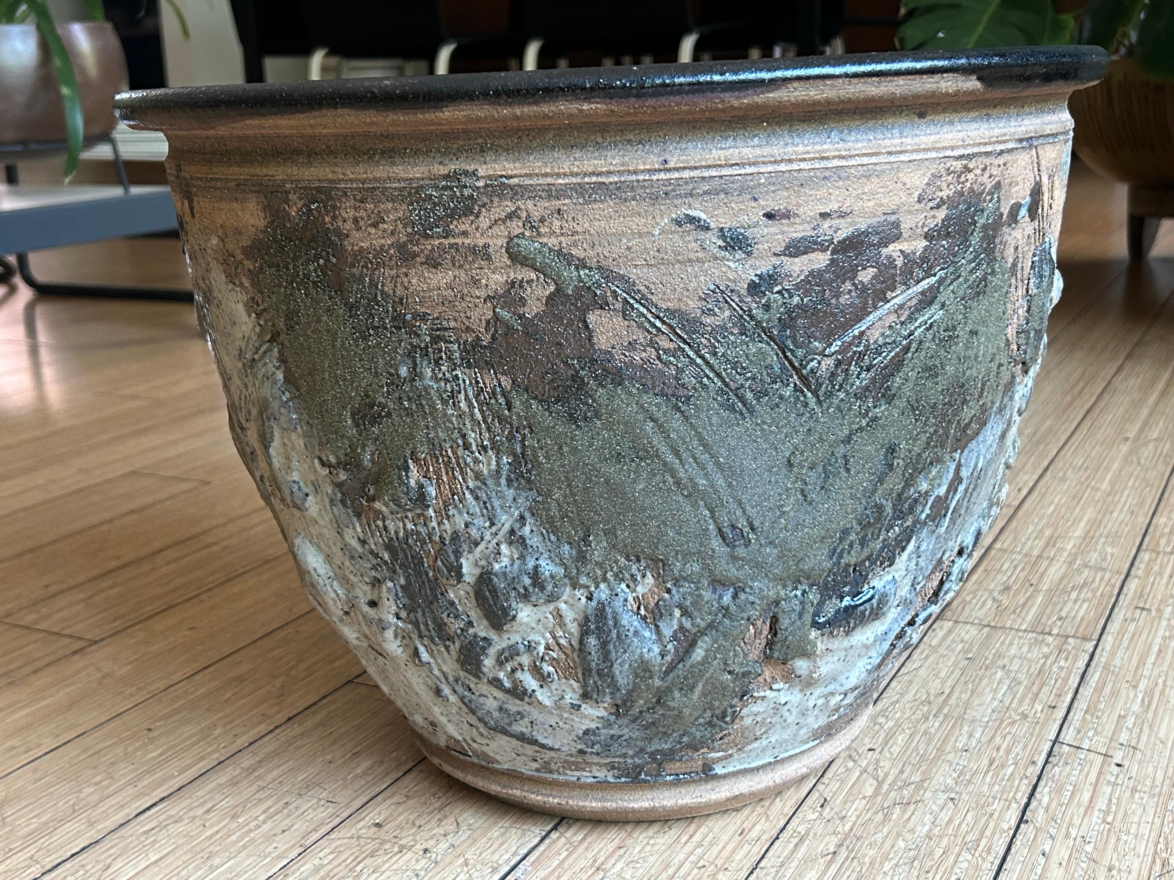 California Design Planter with Abstract Expressionist Glaze 1960s For Sale 3