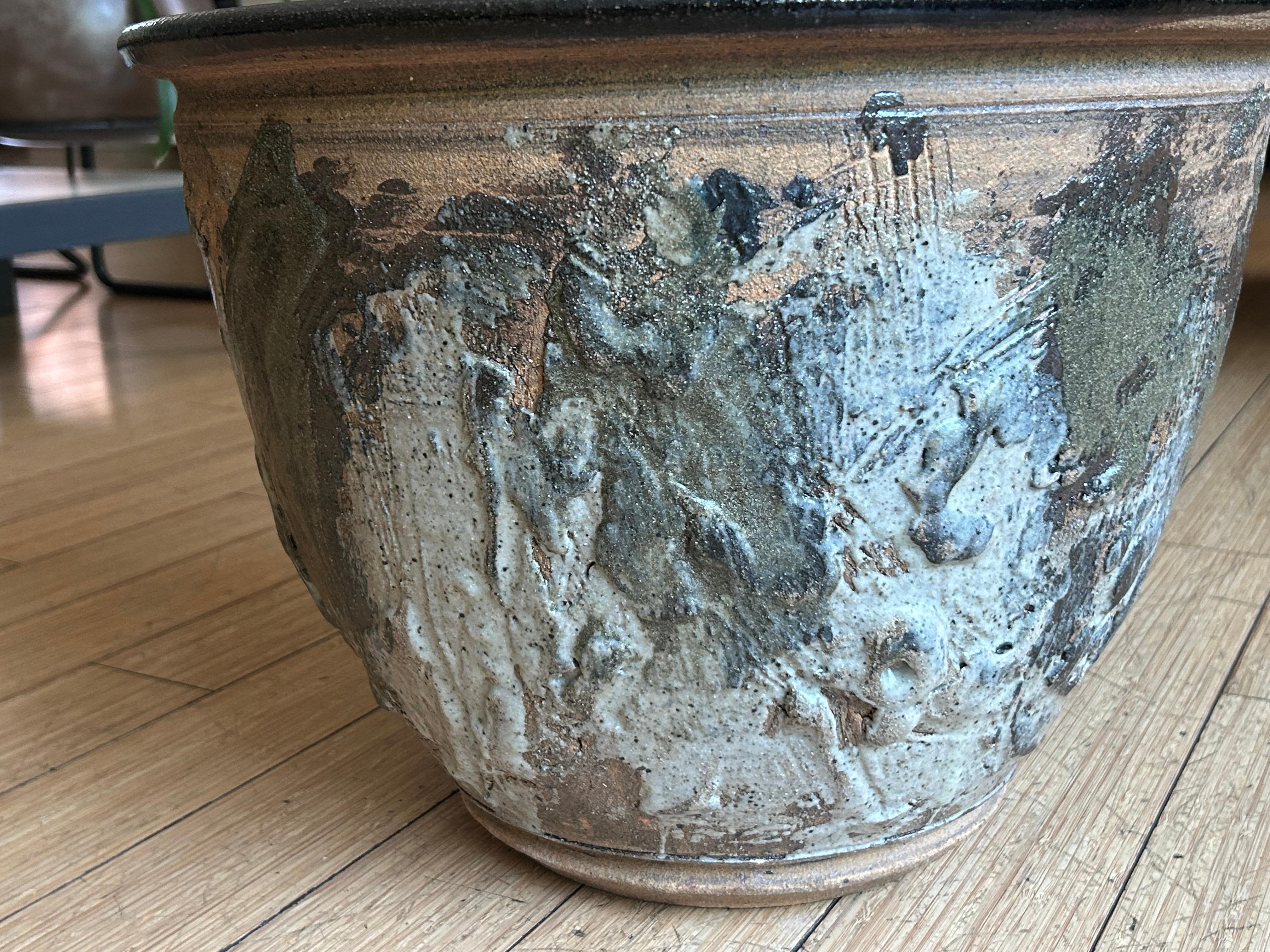 Hand-Crafted California Design Planter with Abstract Expressionist Glaze 1960s For Sale