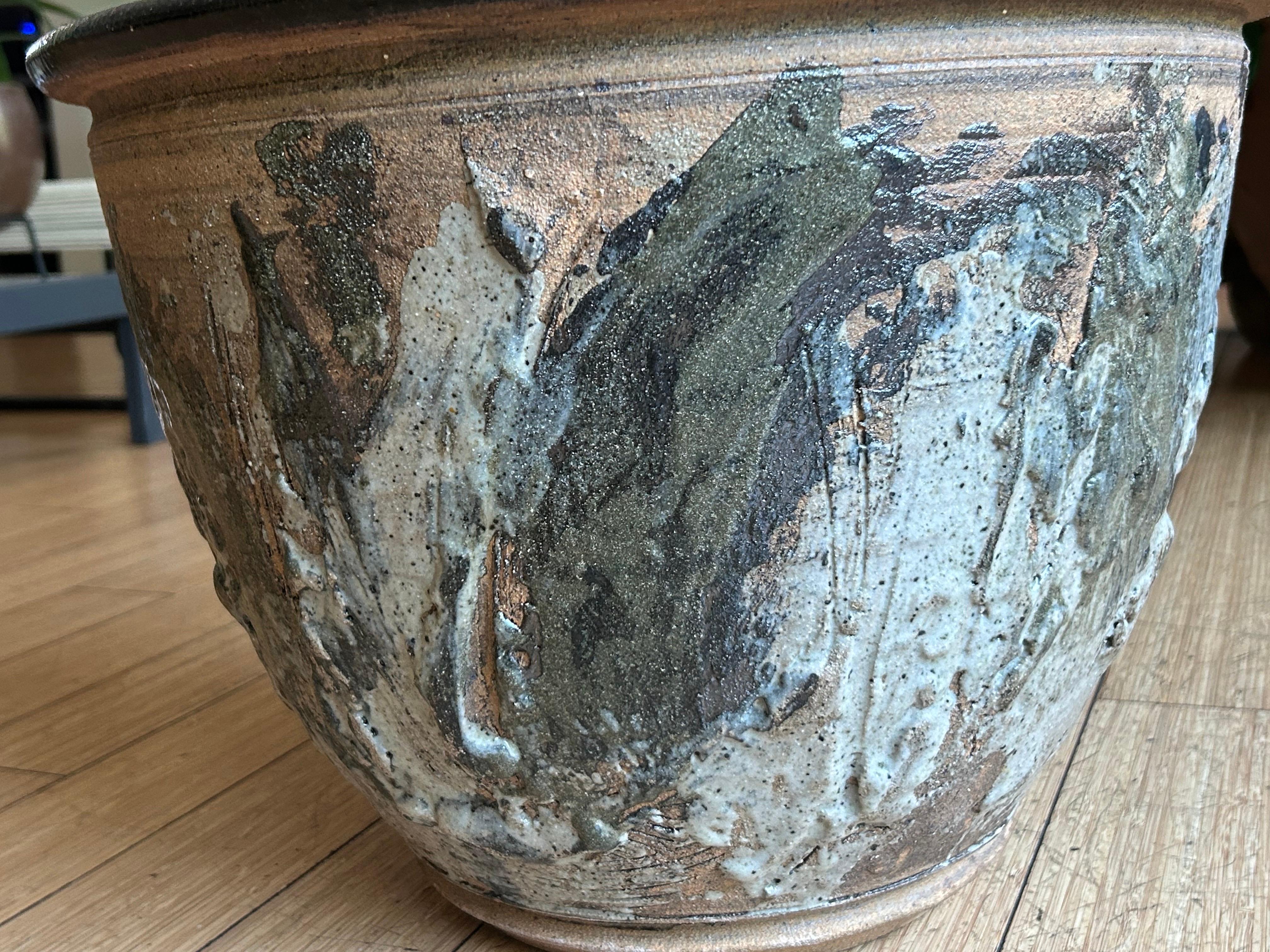 California Design Planter with Abstract Expressionist Glaze 1960s For Sale 1
