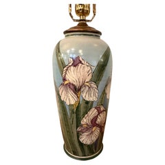 California Design Santa Barbara Ceramic Design Iris Flowers Table Lamp Signed