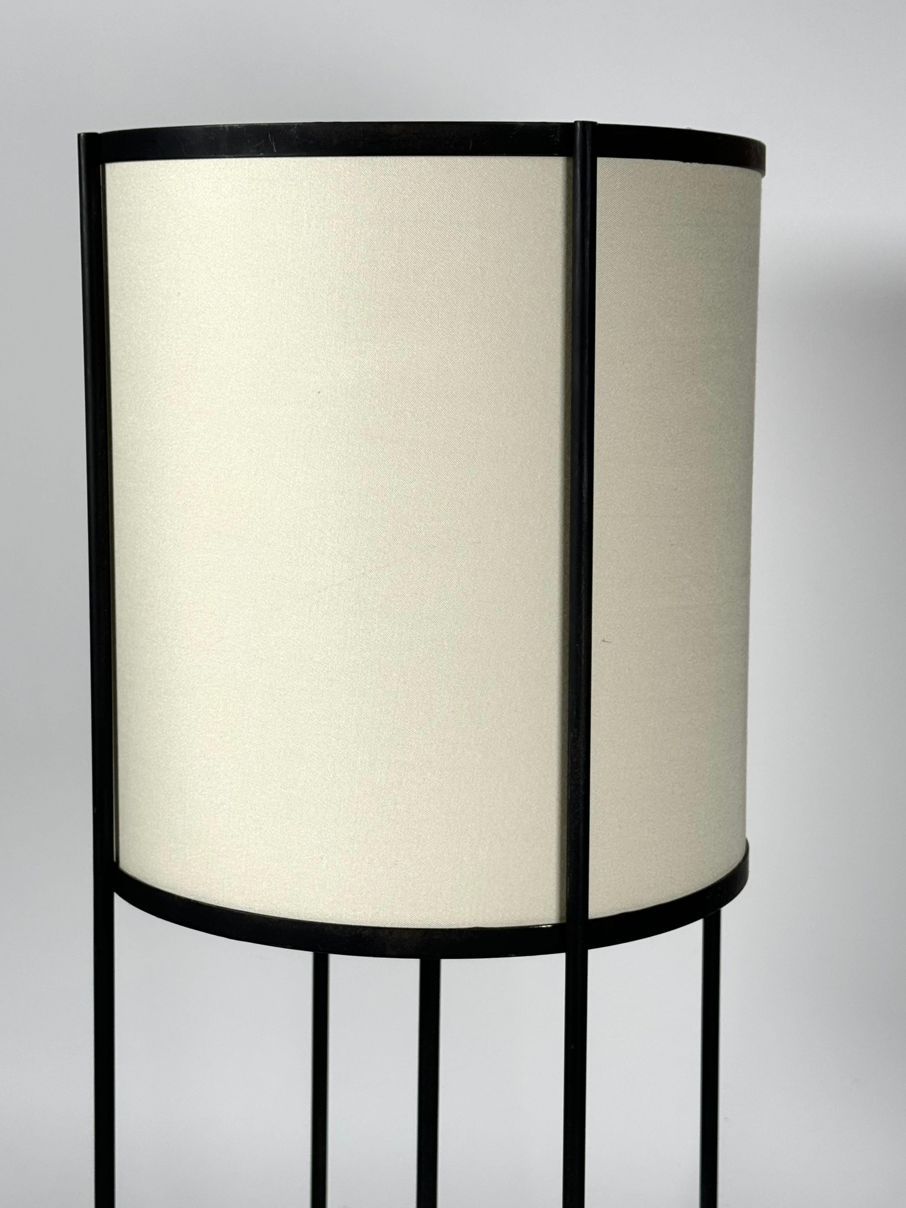 Hand-Crafted California Design Wrought Iron & Linen Table Lamp Circa 1950s #1 For Sale